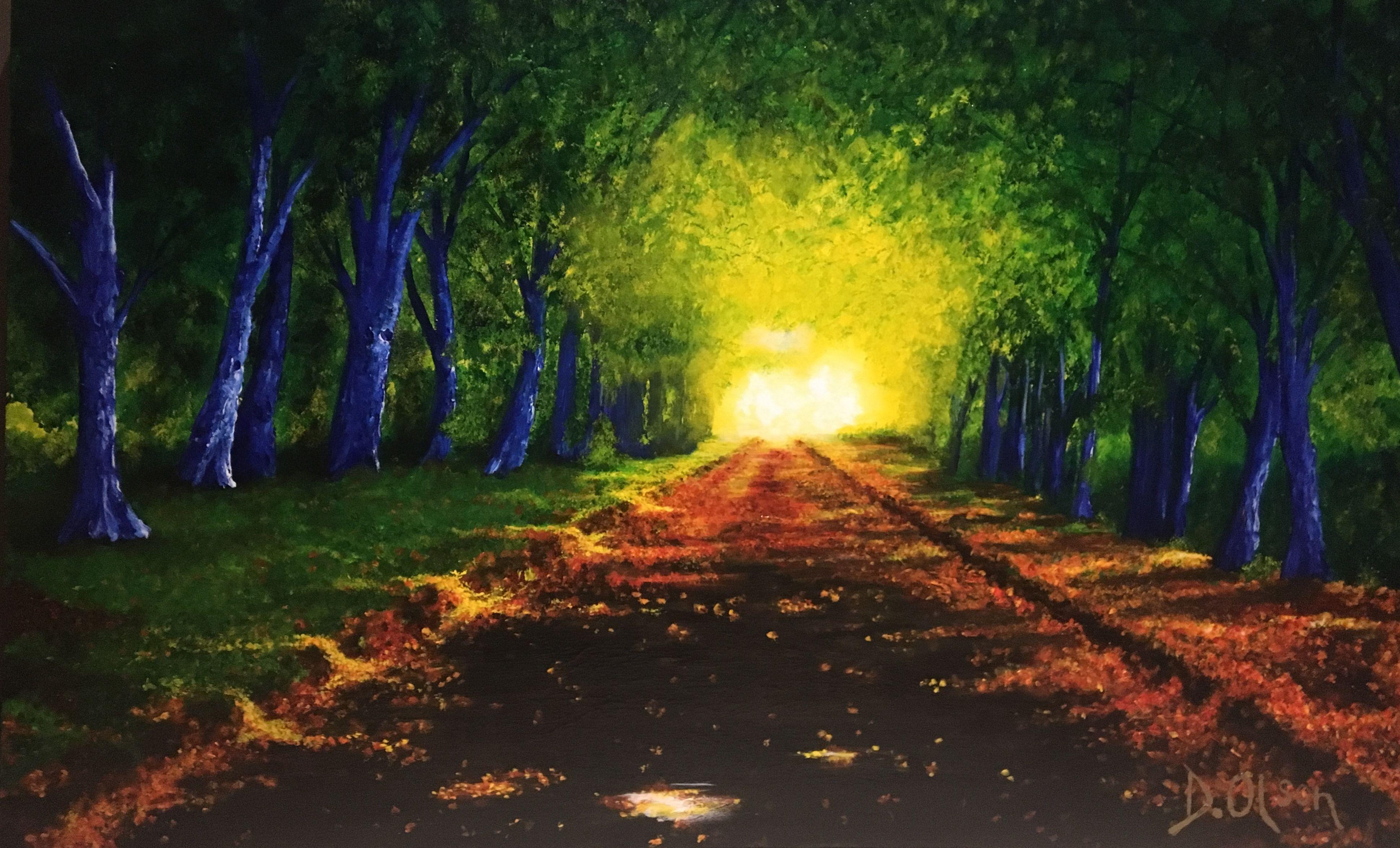'Lasciare la baracca dei boscaioli', Pittura, Acrilico su tela - Painting di Derek Olson