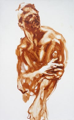 Porträt eines Mannes, der seinen Arm hält, Gemälde, Acryl auf Leinwand