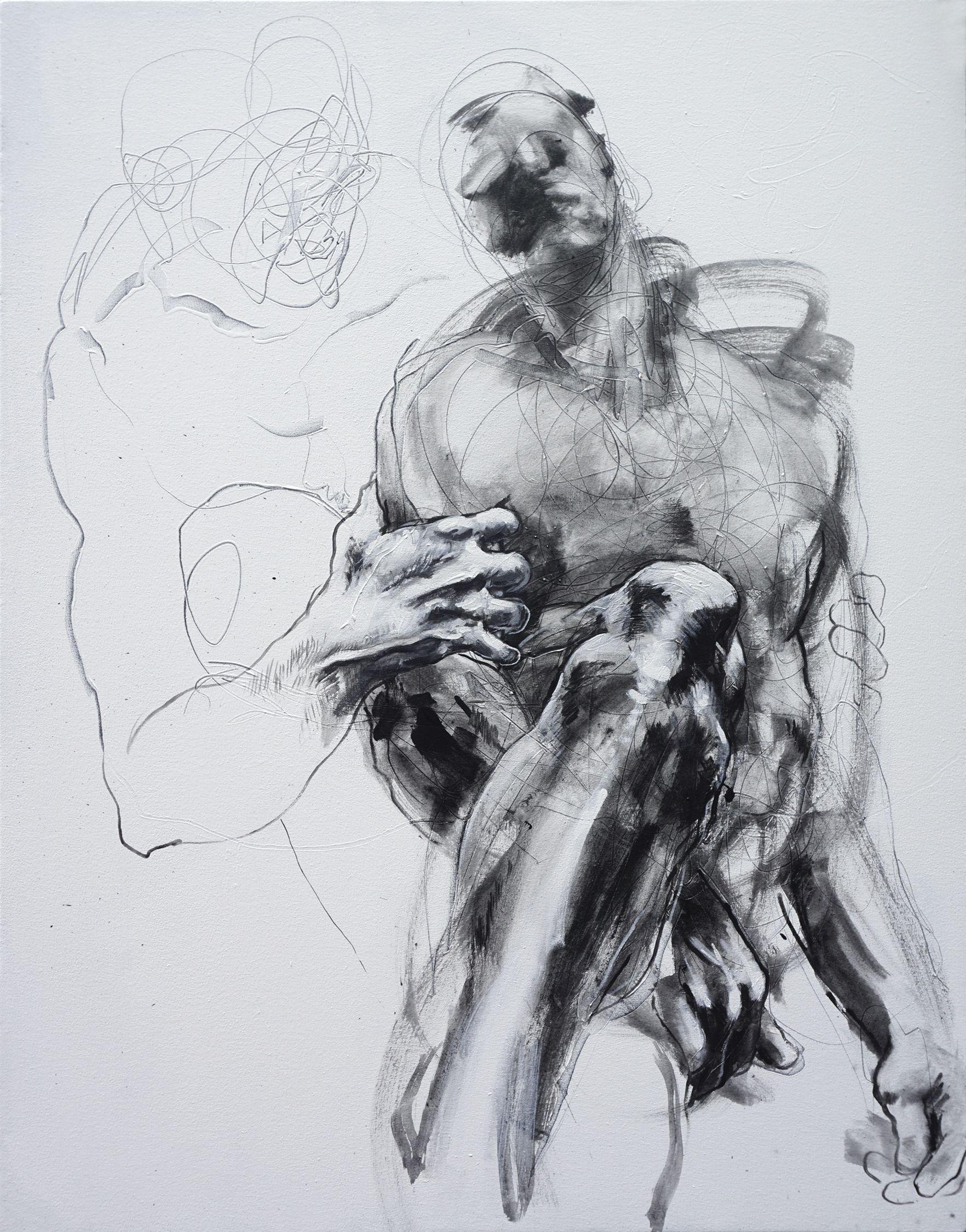 Sleep embracing a man, Painting, Acrylic on Canvas
