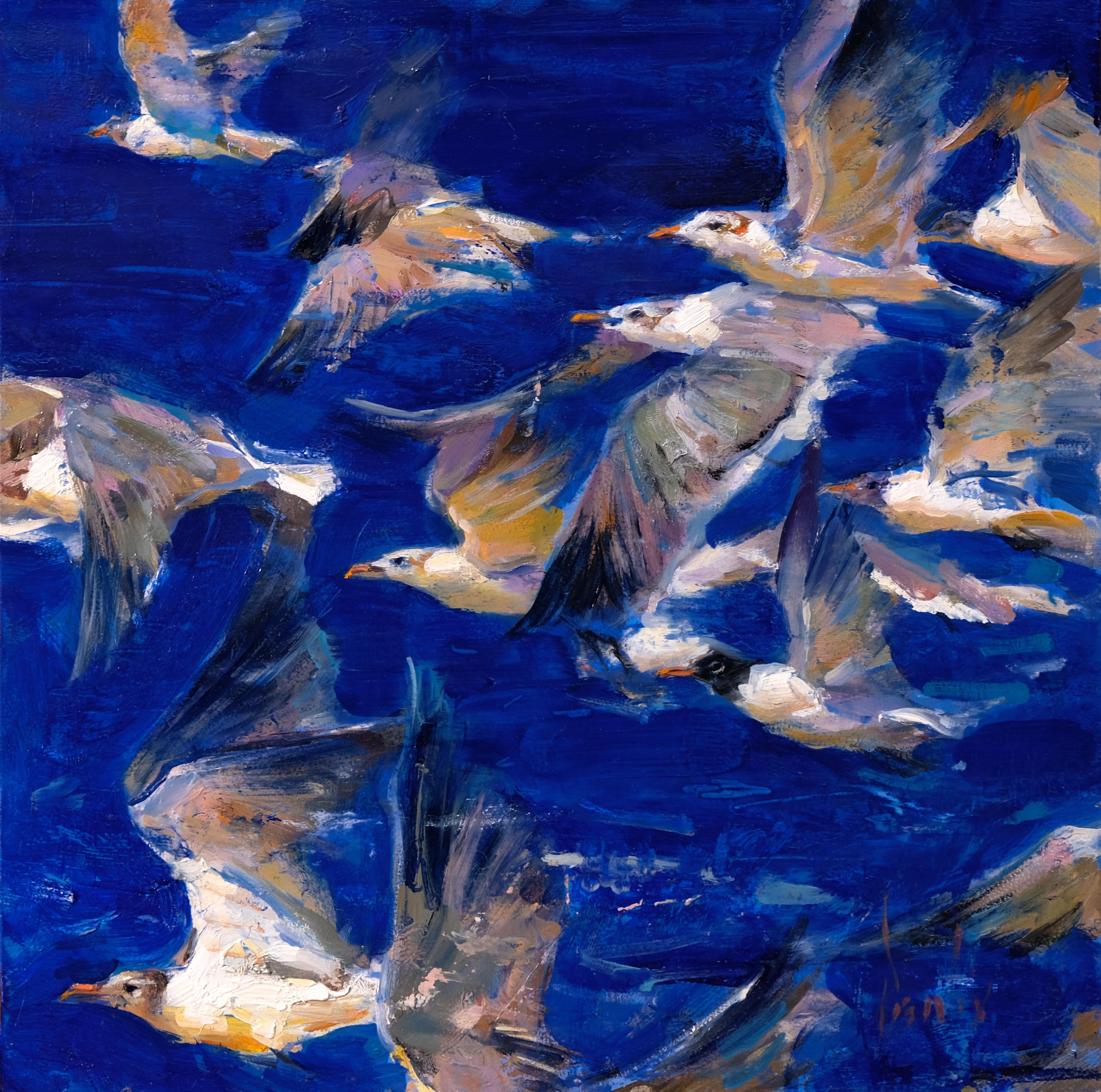 "Flocking Gulls" Oil Painting