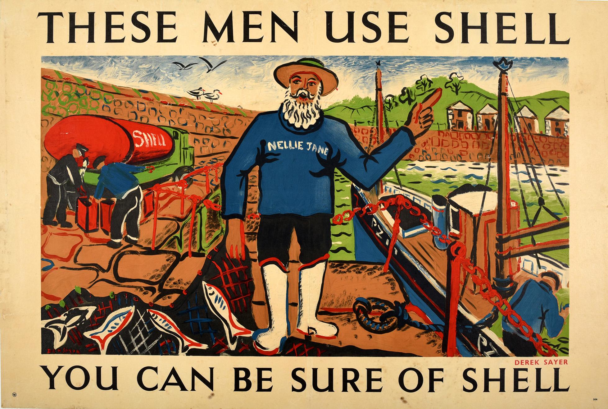 Derek Sayer Print - Original Vintage Poster These Men Use Shell You Can Be Sure of Shell Fisherman