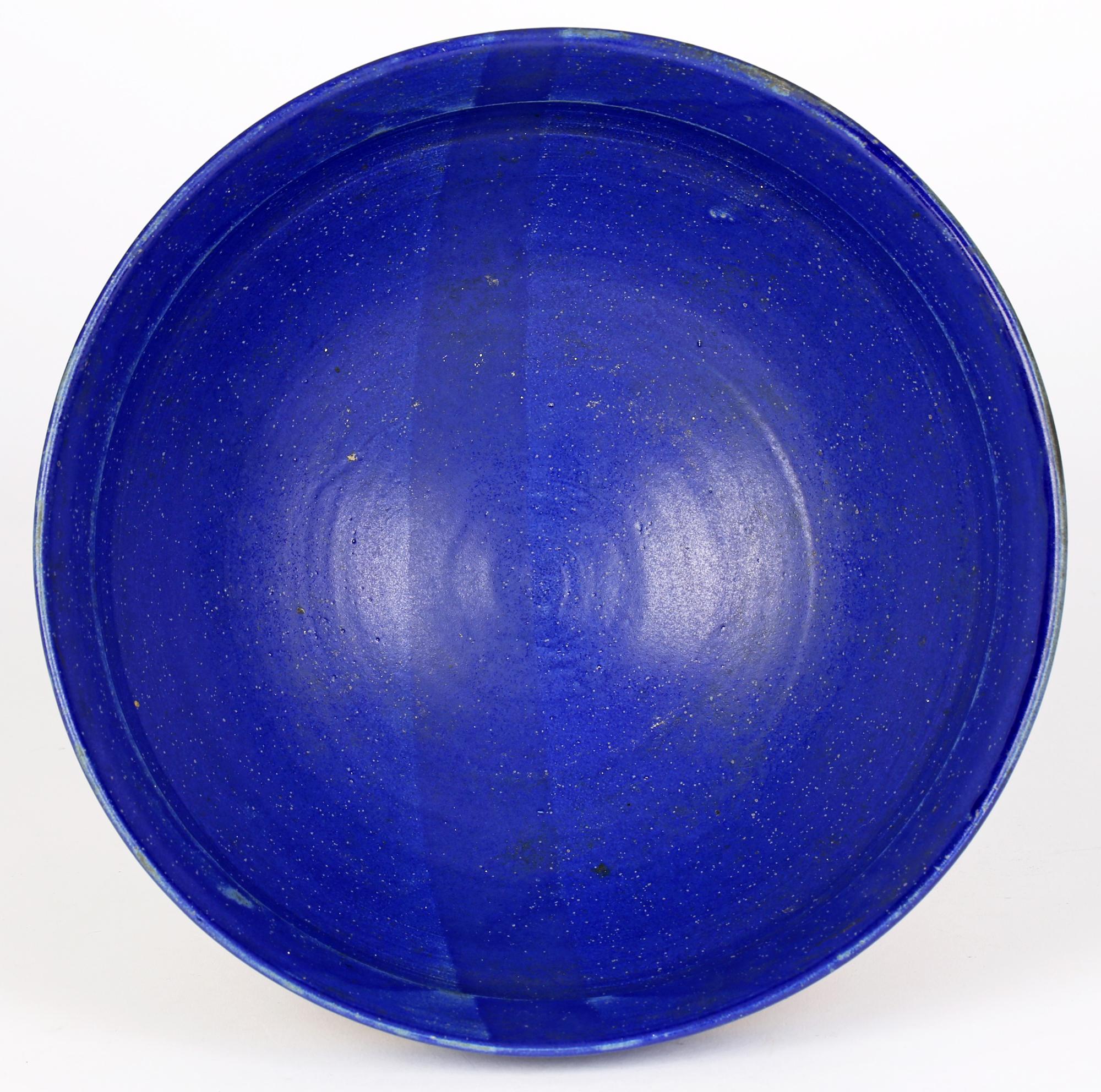 Derek Smith Blackfriars Linear Pattern Blue Glazed Studio Pottery Bowl 8