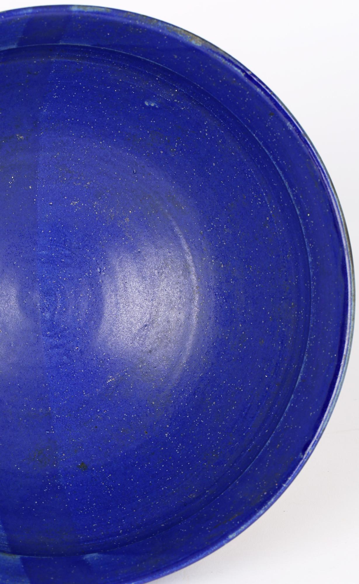 Modern Derek Smith Blackfriars Linear Pattern Blue Glazed Studio Pottery Bowl