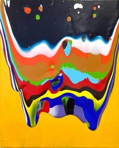 "Abundancia 2" Pintura acrílica abstracta hipnotizante con goteo de colores sobre lienzo