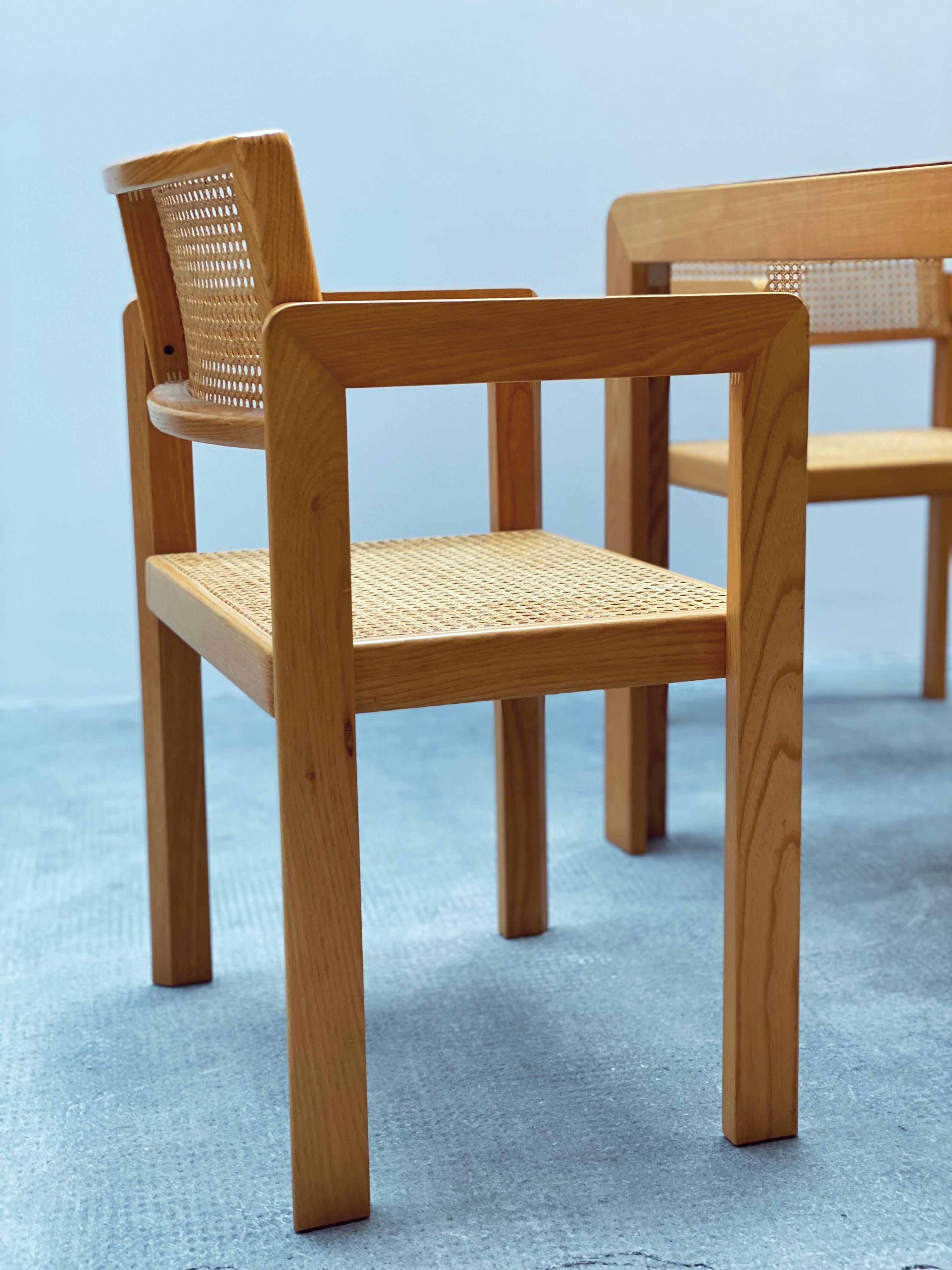 Derk Jan De Vries Esszimmer Set Esstisch & Stühle Esche Geflecht, Italien 1970er en vente 5
