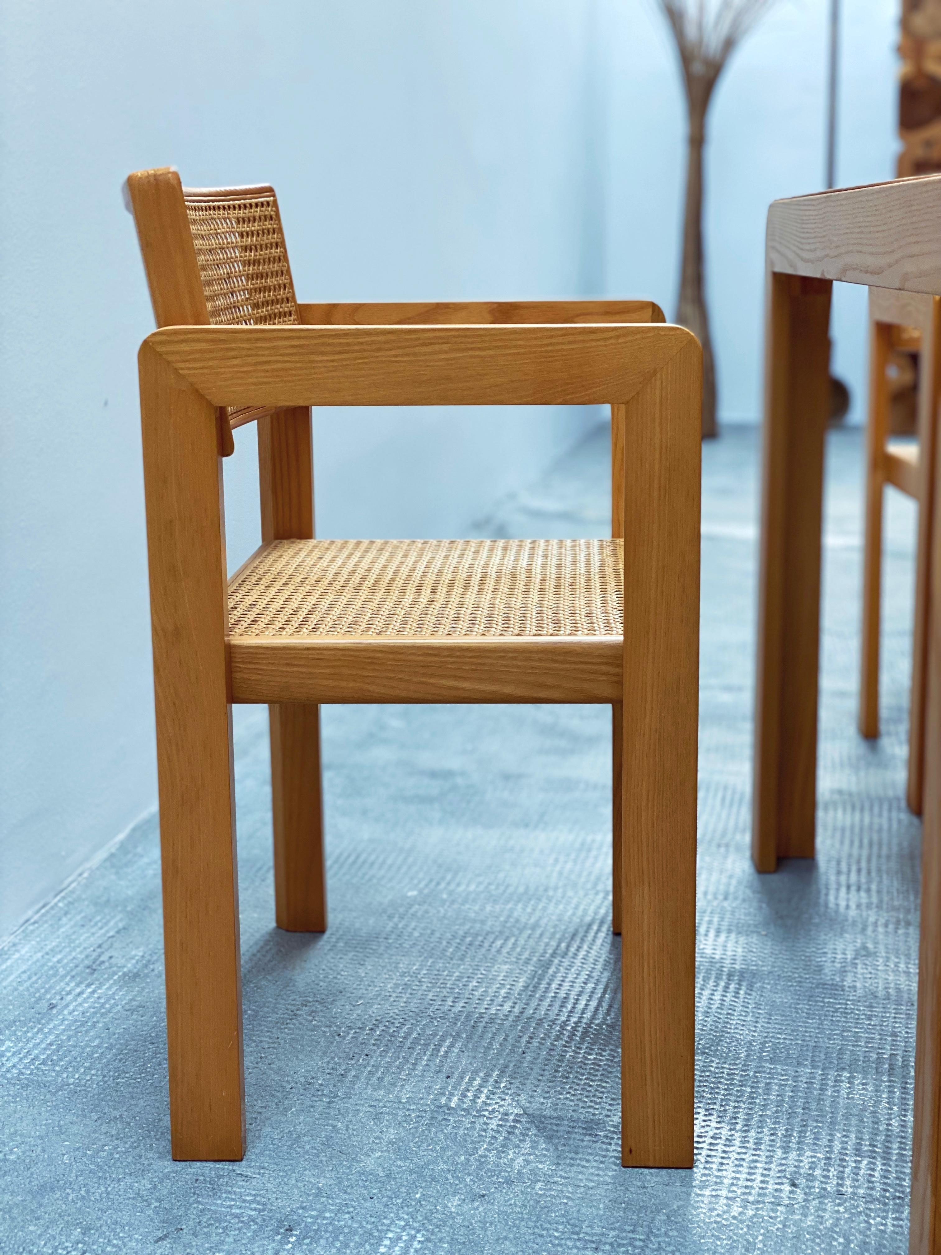 Derk Jan De Vries Esszimmer Set Esstisch & Stühle Esche Geflecht, Italien 1970er en vente 6
