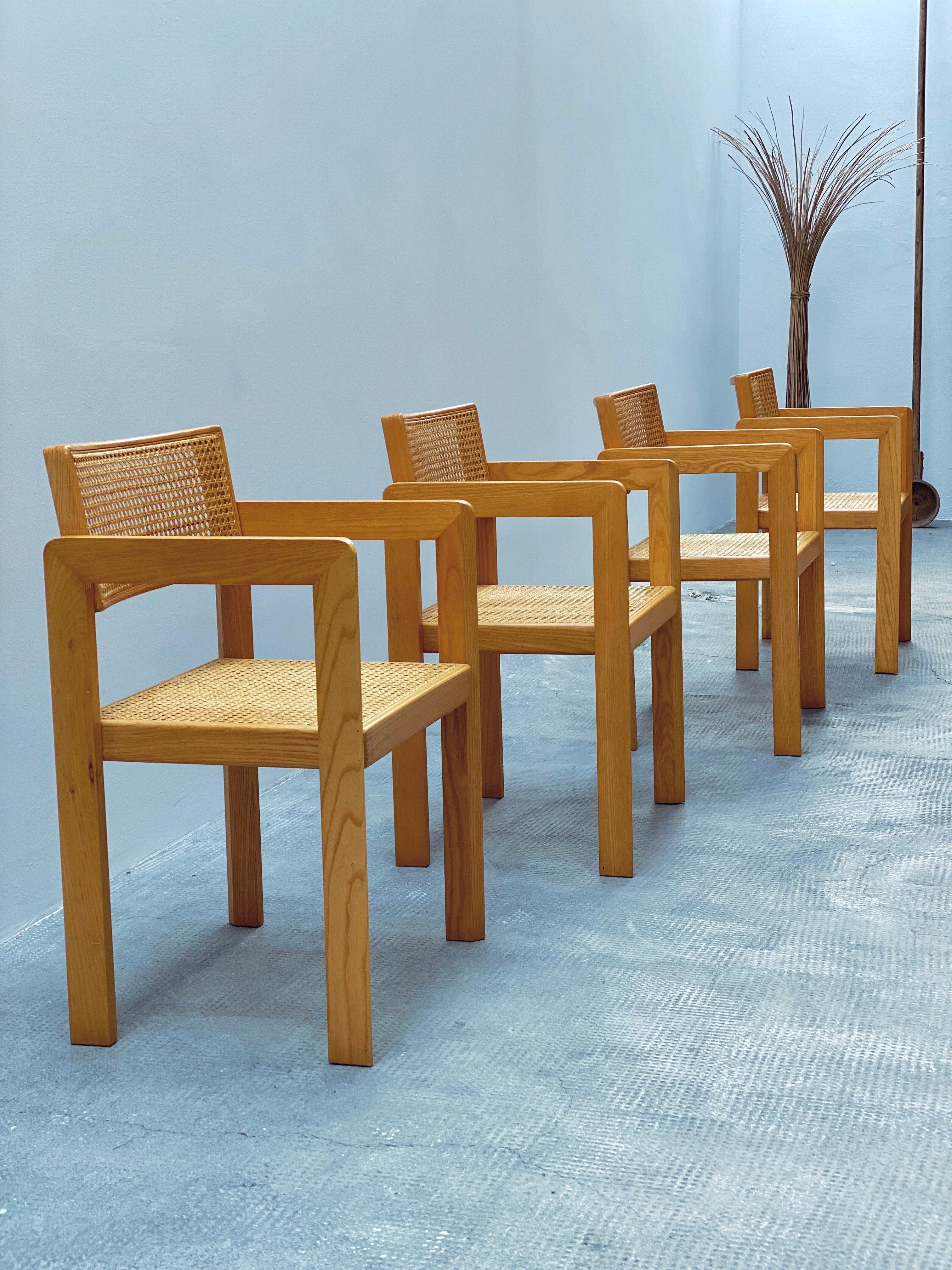 Derk Jan De Vries Esszimmer Set Esstisch & Stühle Esche Geflecht, Italien 1970er en vente 8