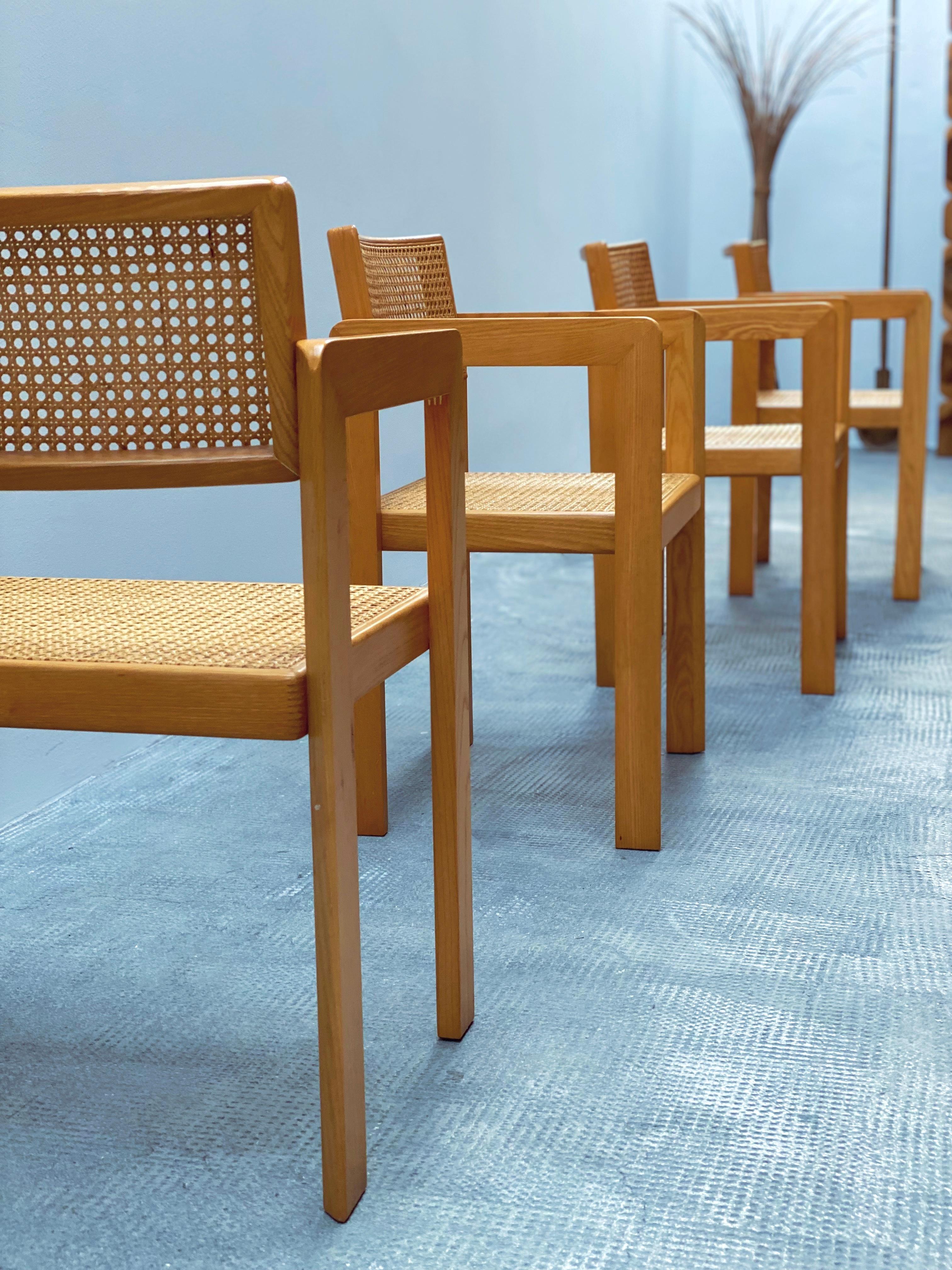 Derk Jan De Vries Esszimmer Set Esstisch & Stühle Esche Geflecht, Italien 1970er en vente 12