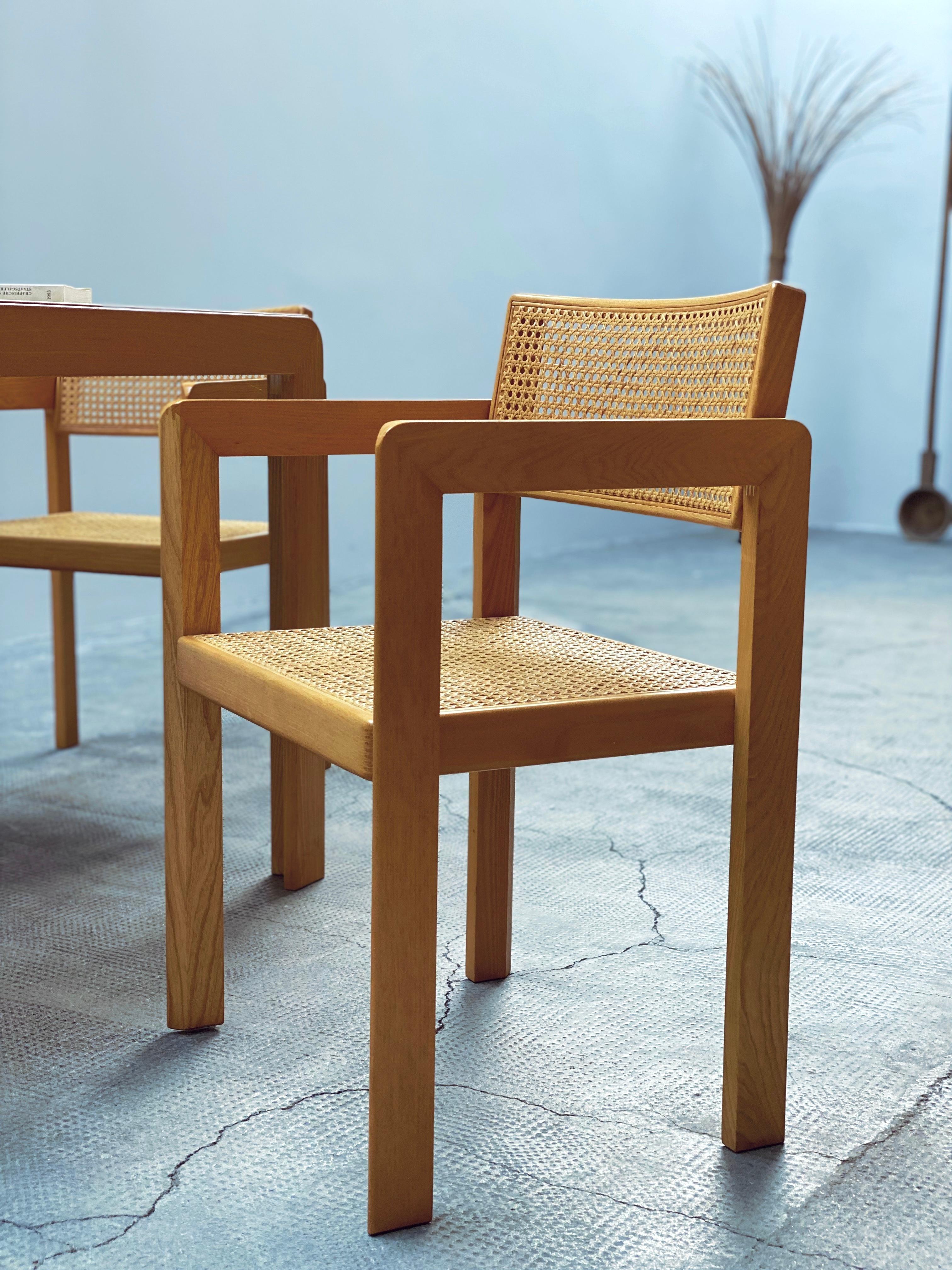 Fin du 20e siècle Derk Jan De Vries Esszimmer Set Esstisch & Stühle Esche Geflecht, Italien 1970er en vente