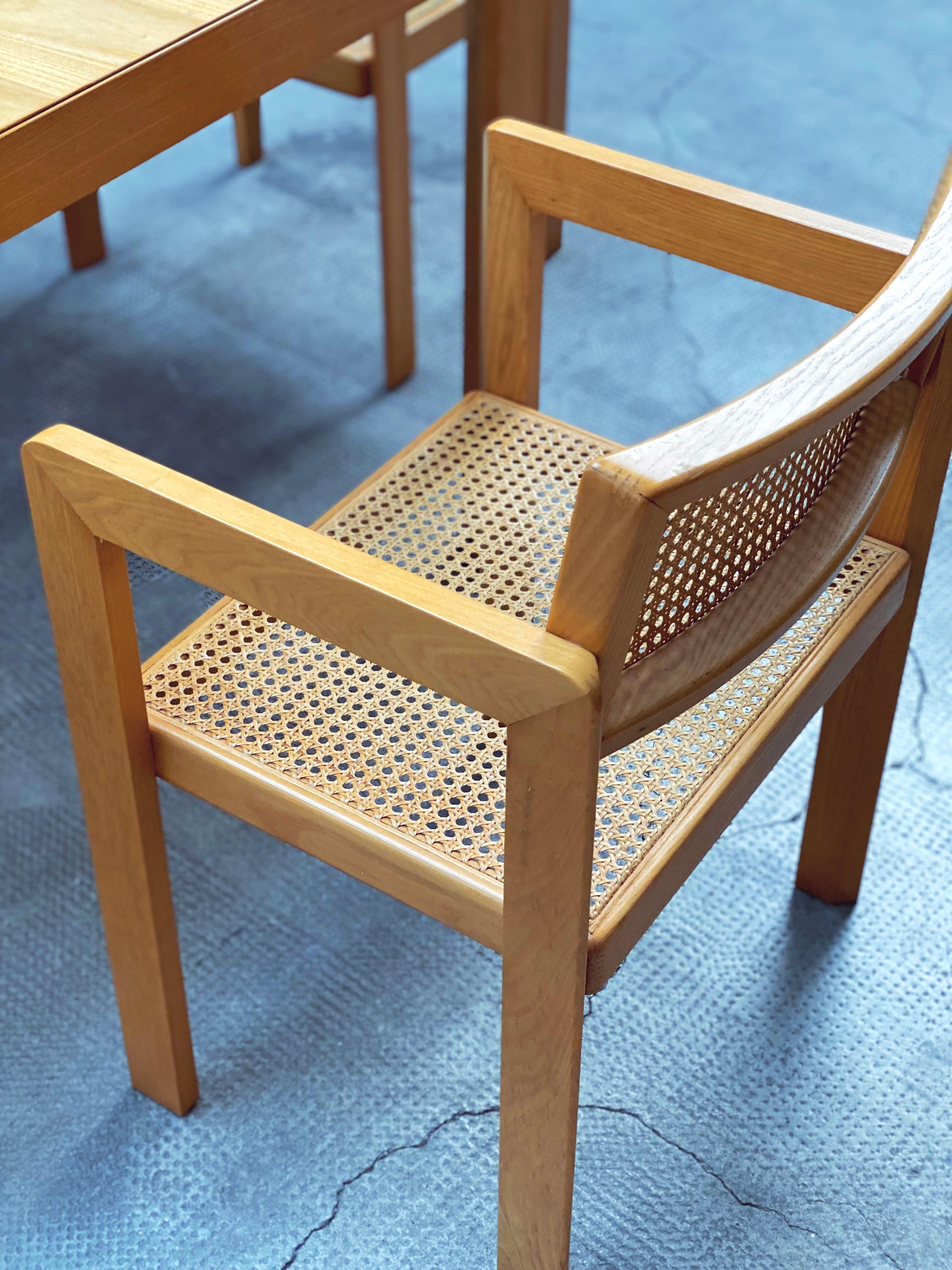Derk Jan De Vries Esszimmer Set Esstisch & Stühle Esche Geflecht, Italien 1970er en vente 1