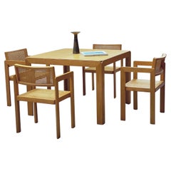 Derk Jan De Vries Esszimmer Set Esstisch & Stühle Esche Geflecht, Italien 1970er