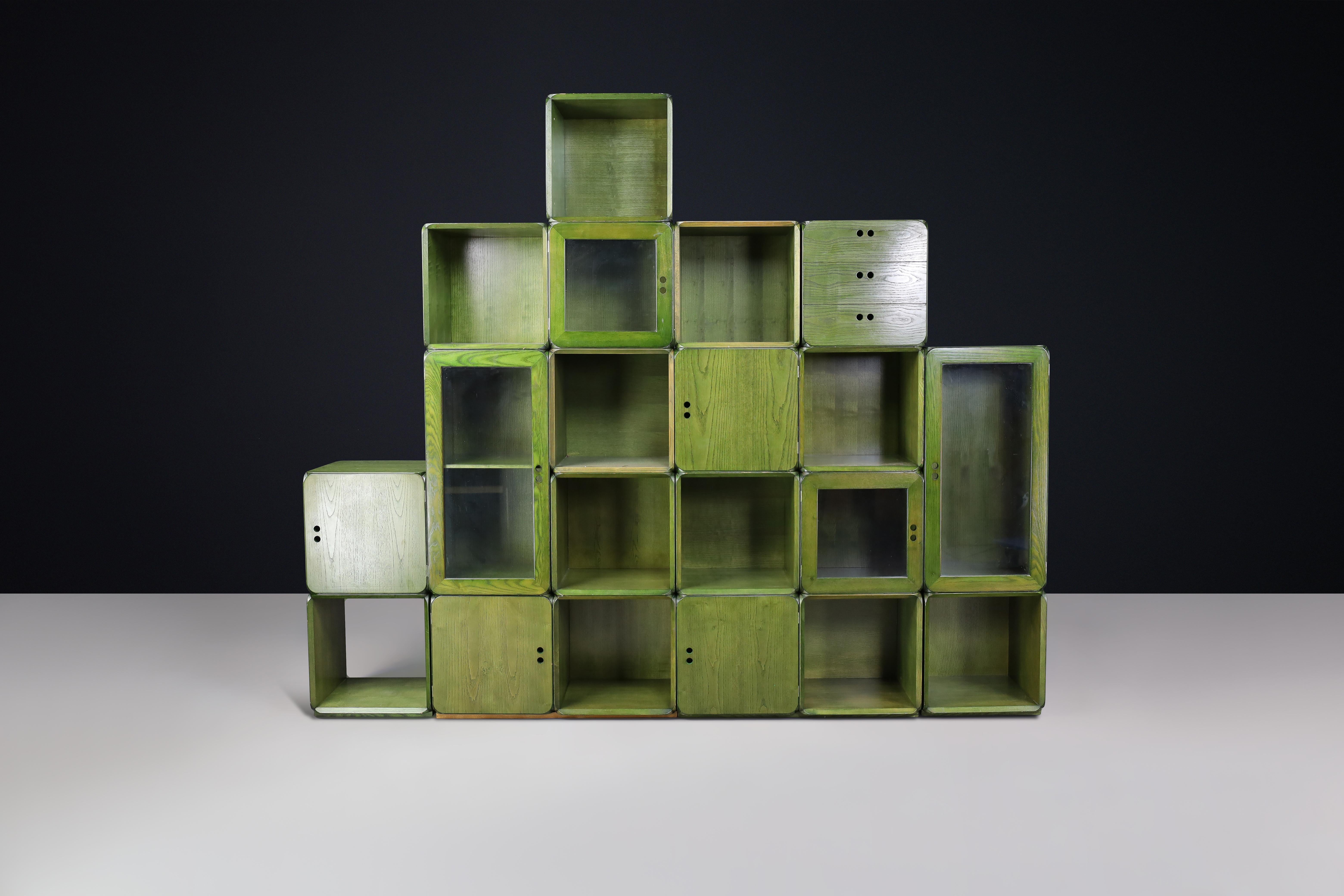 Derk Jan de Vries pour Maisa di Seveso, bibliothèque modulaire vert naturel. Bon état - En vente à Almelo, NL