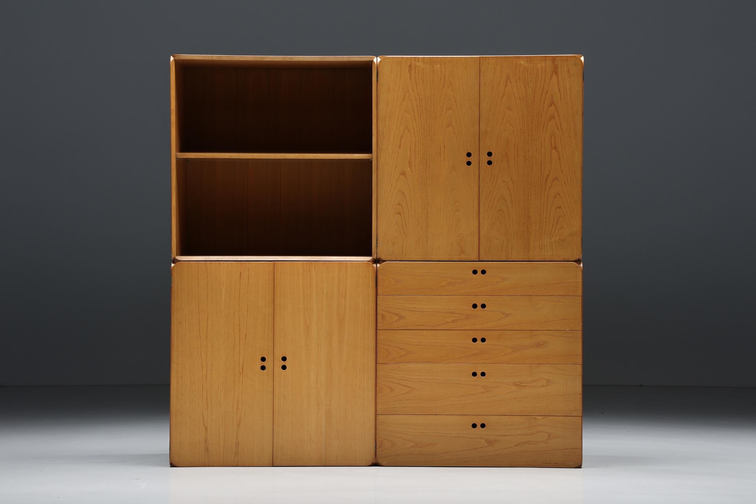 Late 20th Century Derk Jan De Vries Modular Wooden Storage Wall Unit, 1980s