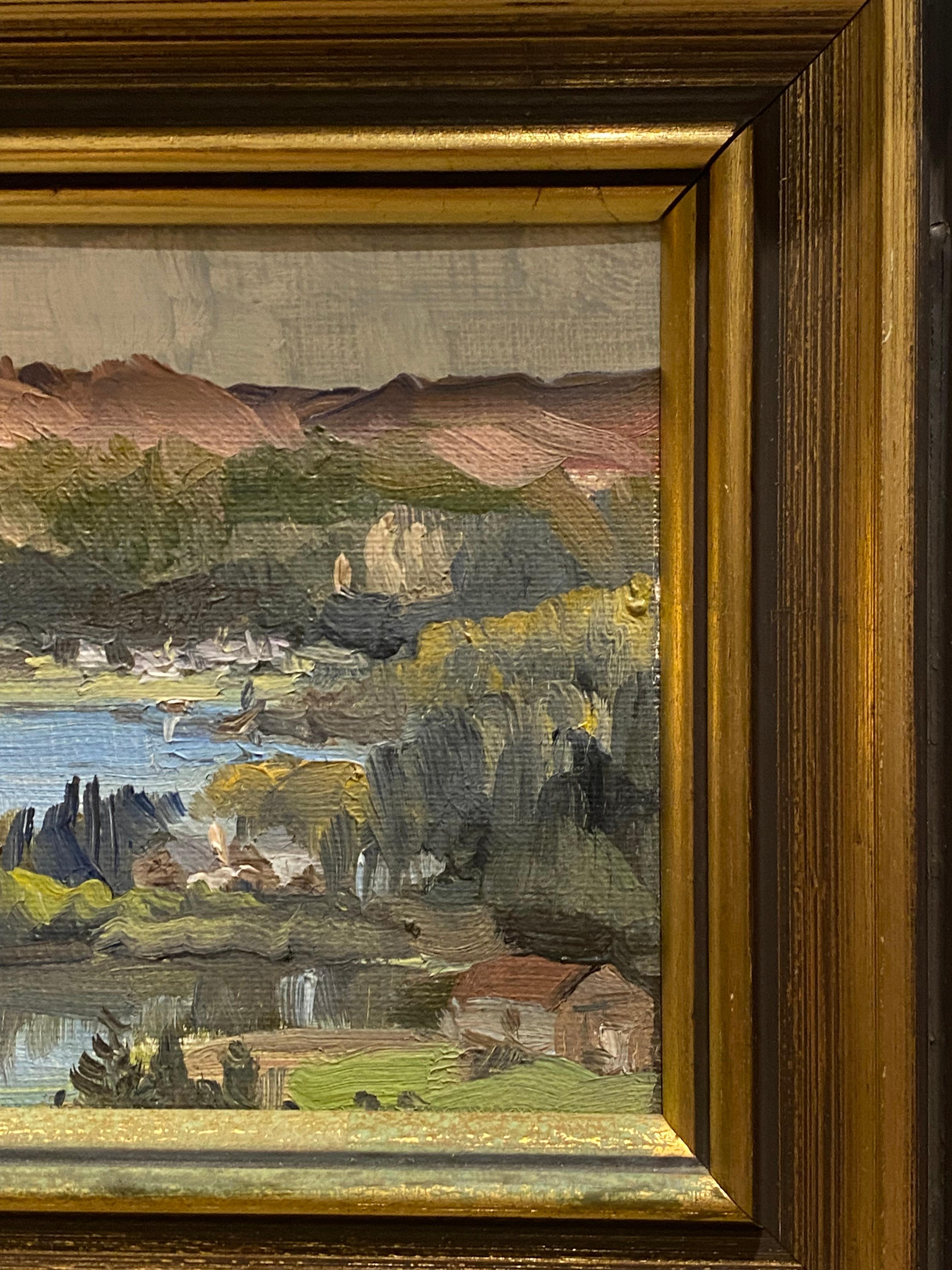 Dermont Hellier (australiano 1916-2006) Óleo sobre lienzo Pintura de lago y montaña en venta 2