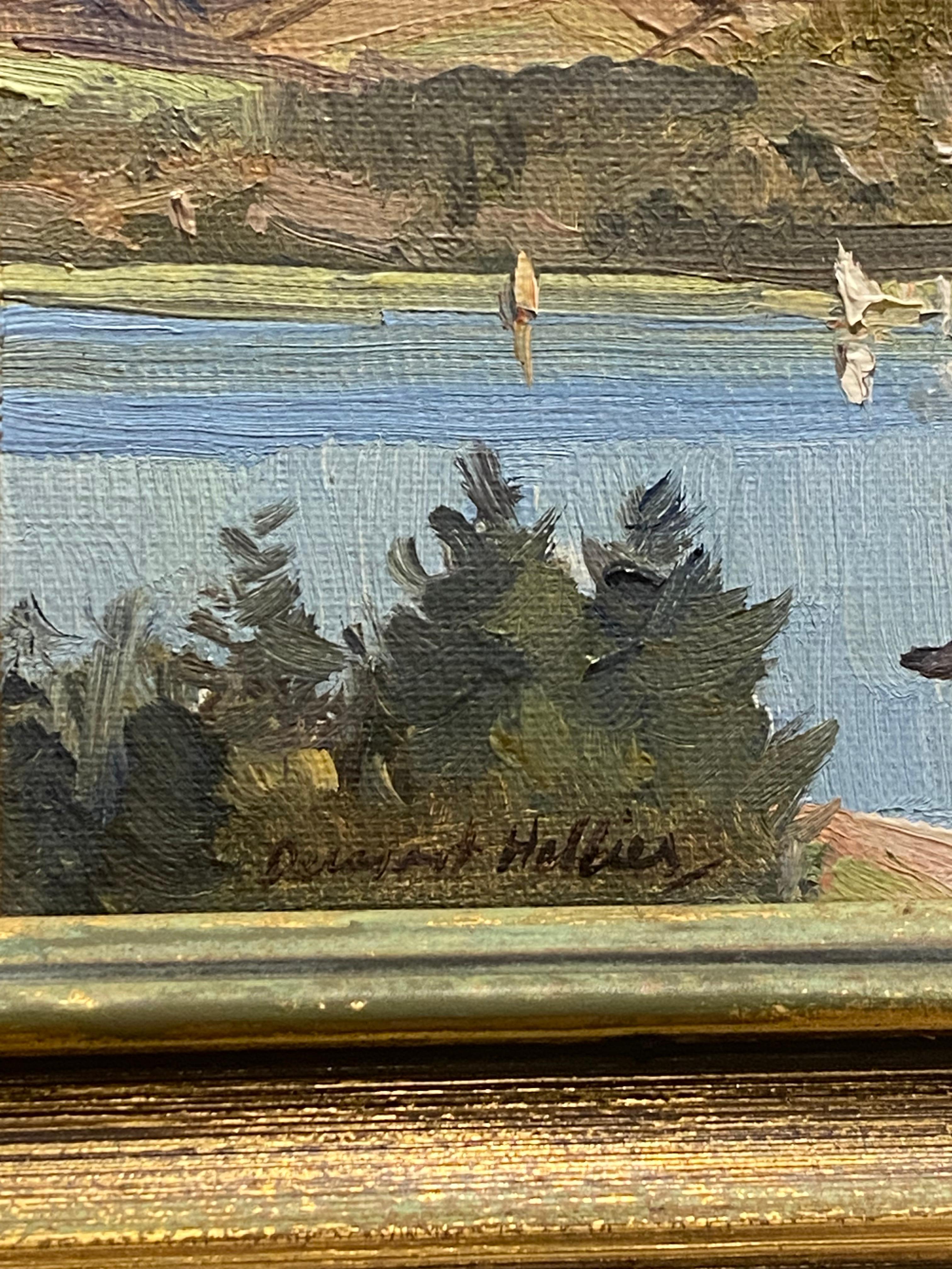 Dermont Hellier (australiano 1916-2006) Óleo sobre lienzo Pintura de lago y montaña en venta 3