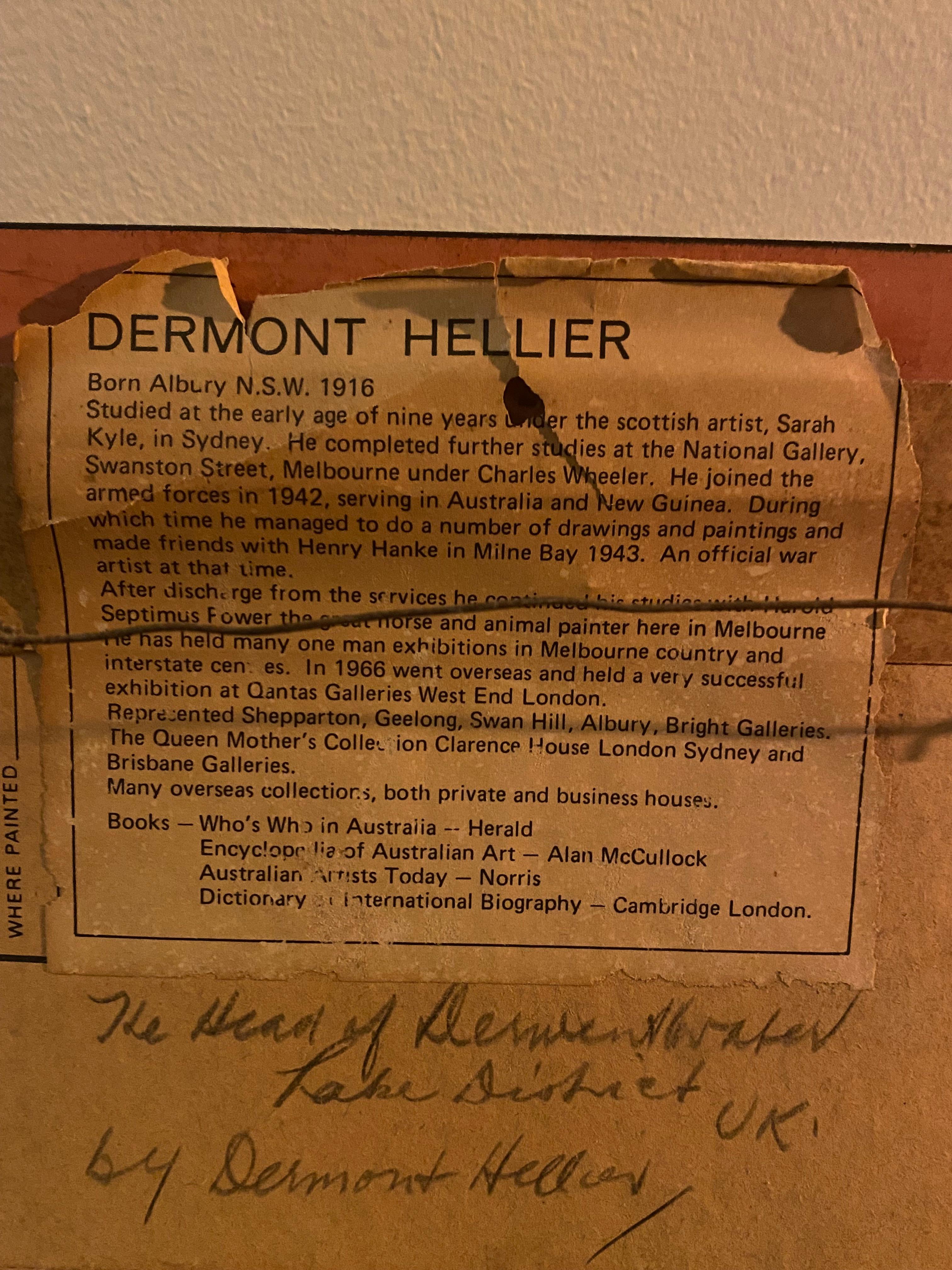 Dermont Hellier (australiano 1916-2006) Óleo sobre lienzo Pintura de lago y montaña en venta 5