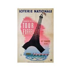 1939 Original poster by Derouet Lesacq  for the National Lottery - Eiffel Tower