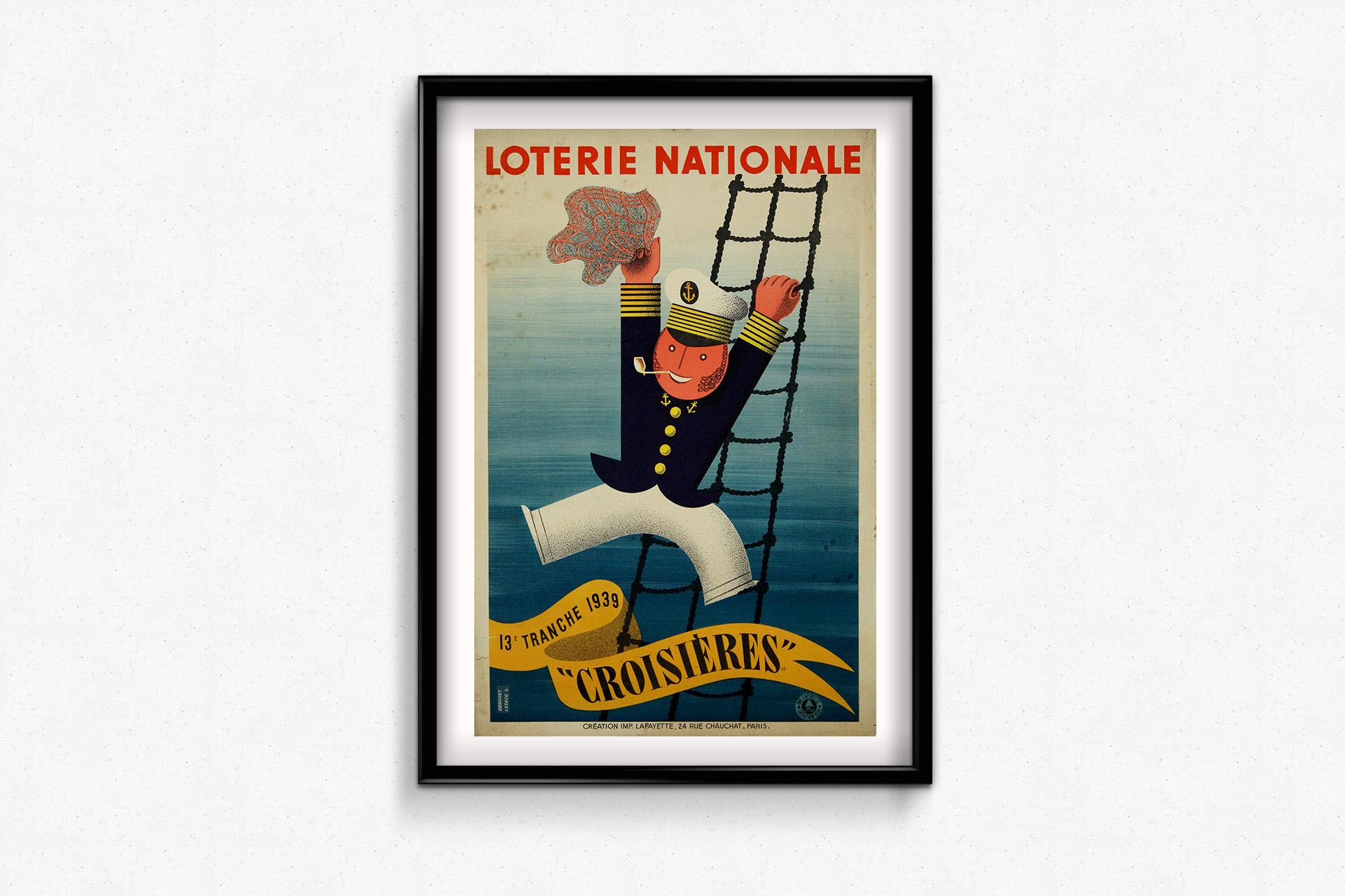 Das Originalplakat von 1939 für die Loterie Nationale Croisières im Angebot 2