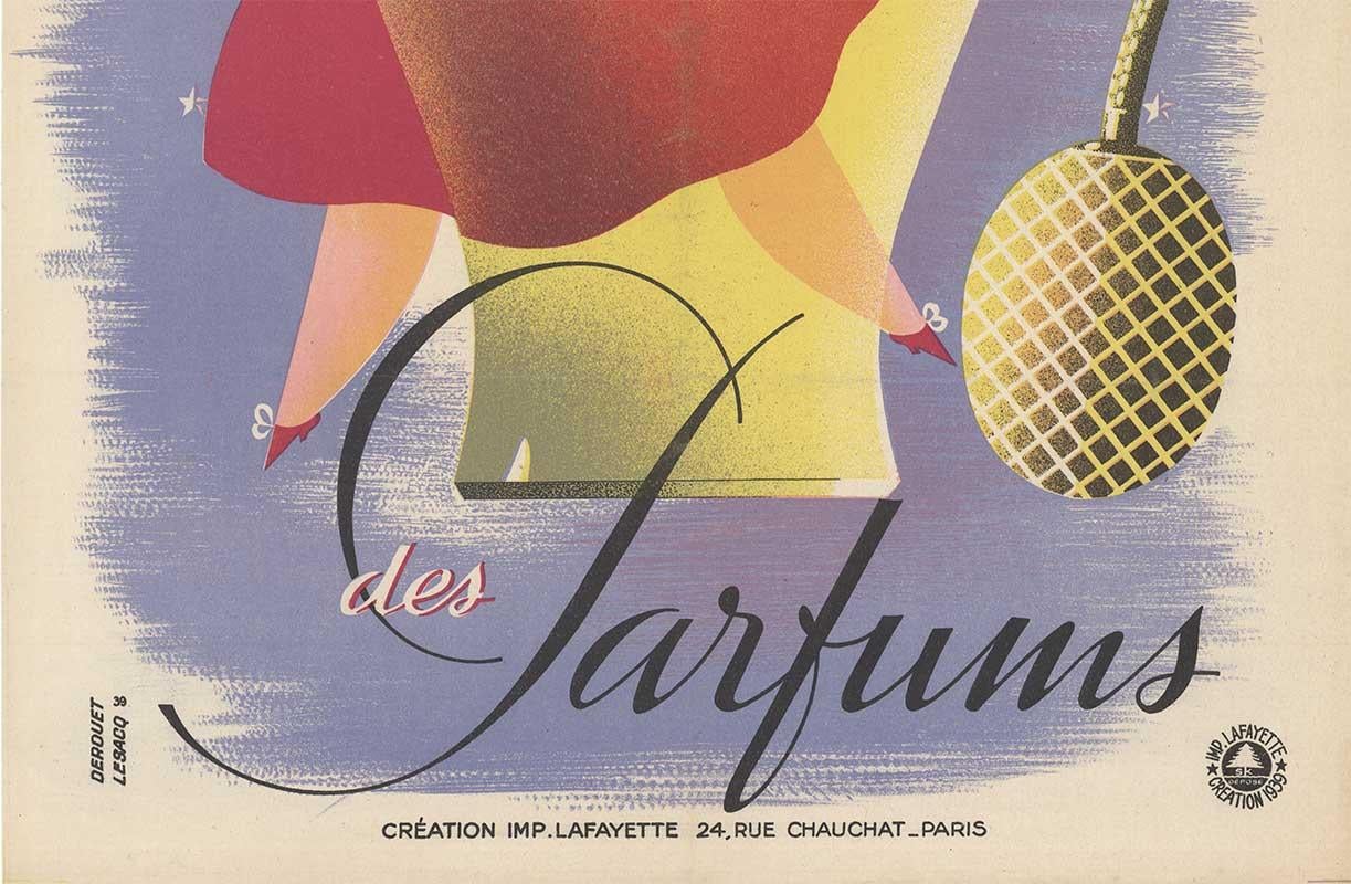 Lithographie originale d'affiche française vintage LOTERIE NATIONALE des PARFUMS - Art déco Print par Derouet Lesacq
