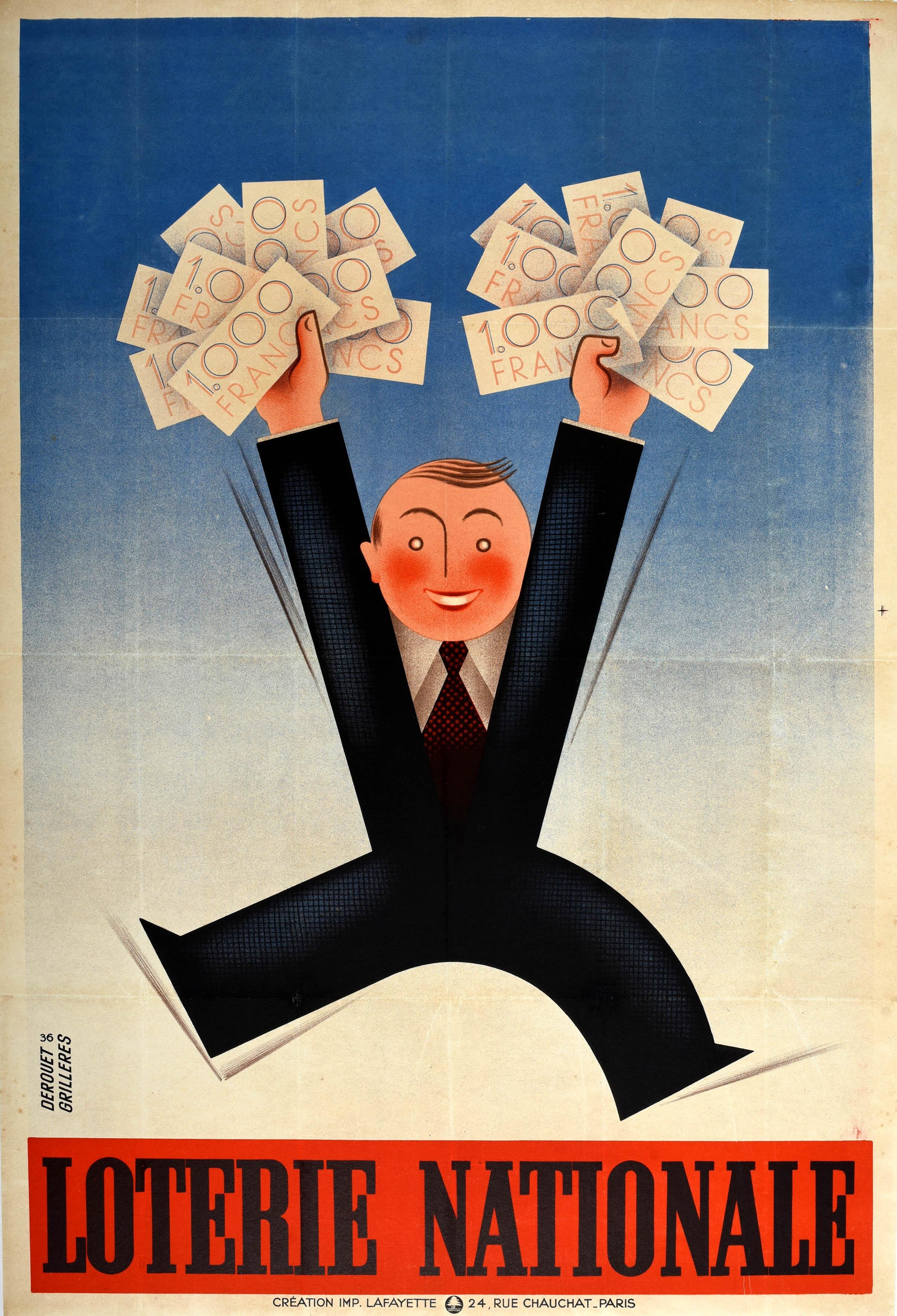 Derouet Lesacq Print - Original Vintage Poster Loterie Nationale 1000 Francs National Lottery France