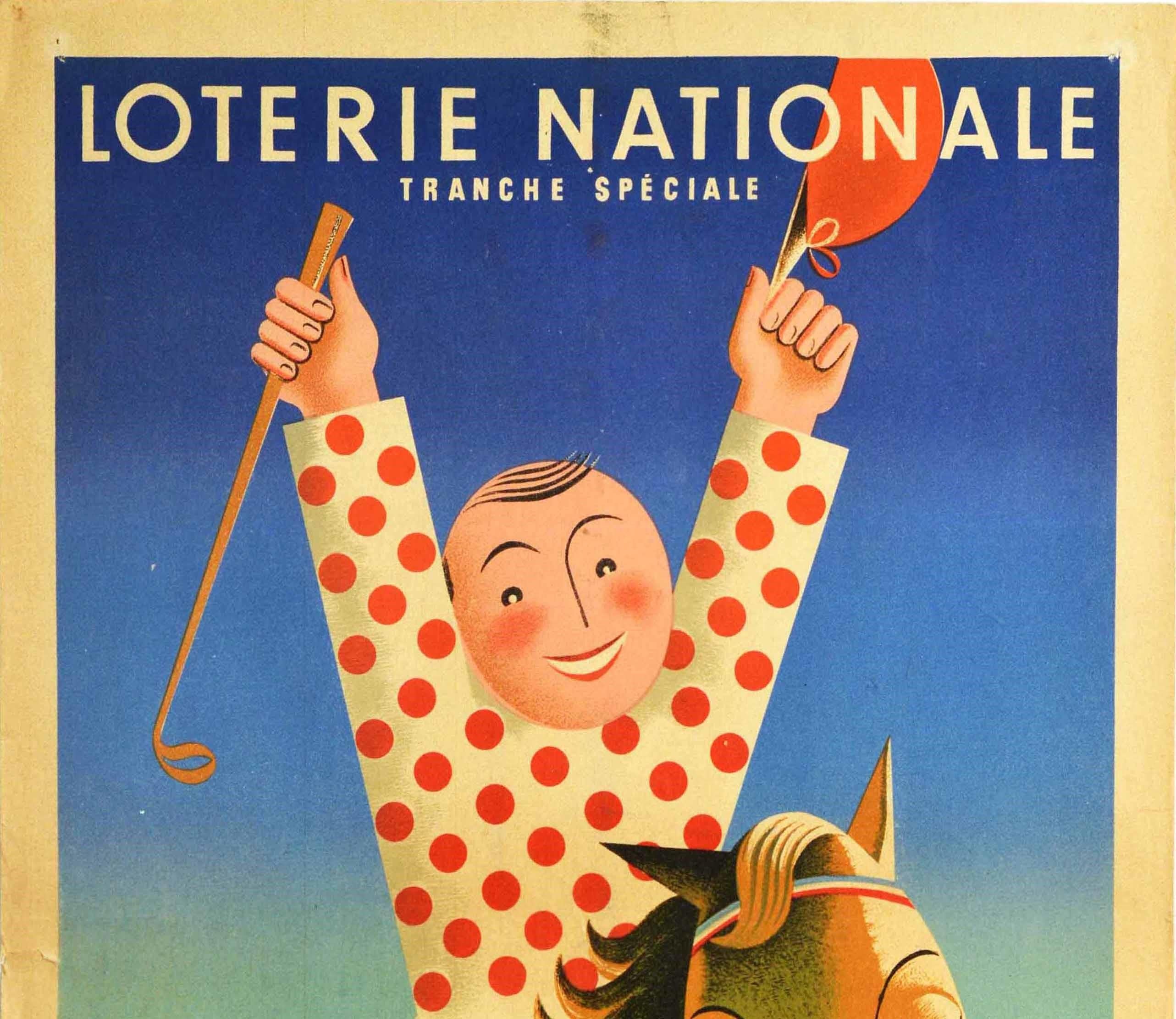 Original Vintage Poster Loterie Nationale Lottery Grand Prix Horse Race Jockey - Print by Derouet Lesacq
