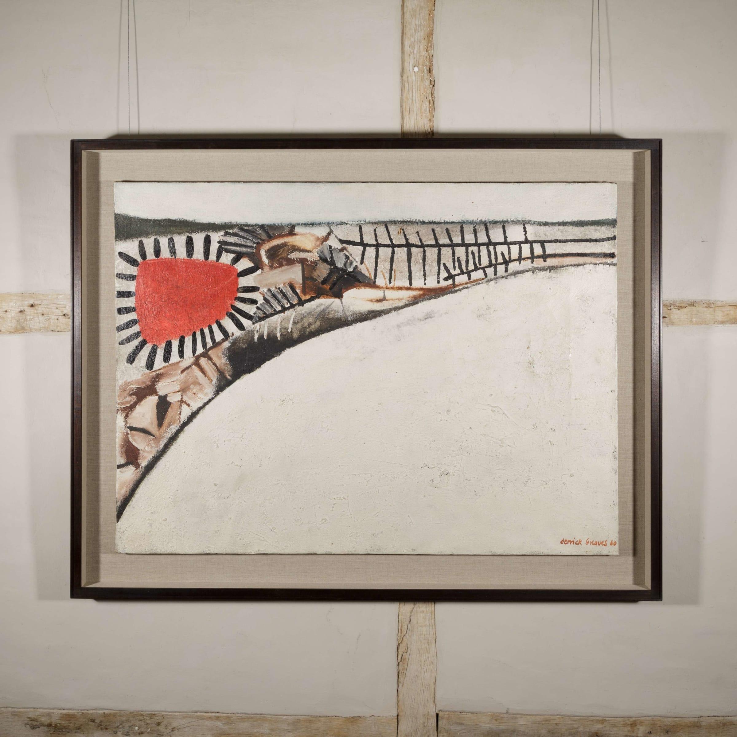 Ramo rojo-negro sobre blanco, Pintura al óleo sobre lienzo de Derrick Greaves, 1960 en venta 1