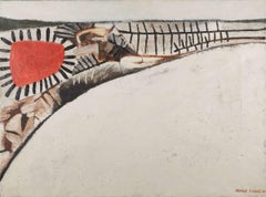 Bouquet Red-Black on White, Oil on Canvas Painting by Derrick Greaves, 1960