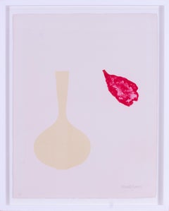 1971 screenprint by British Artist Derrick Greaves of a vase and falling petal