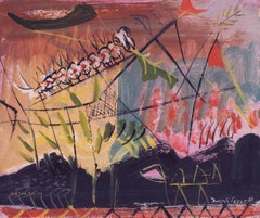 Modern British mid century gouache painting by Neo Romantic artist Latimer Sayer