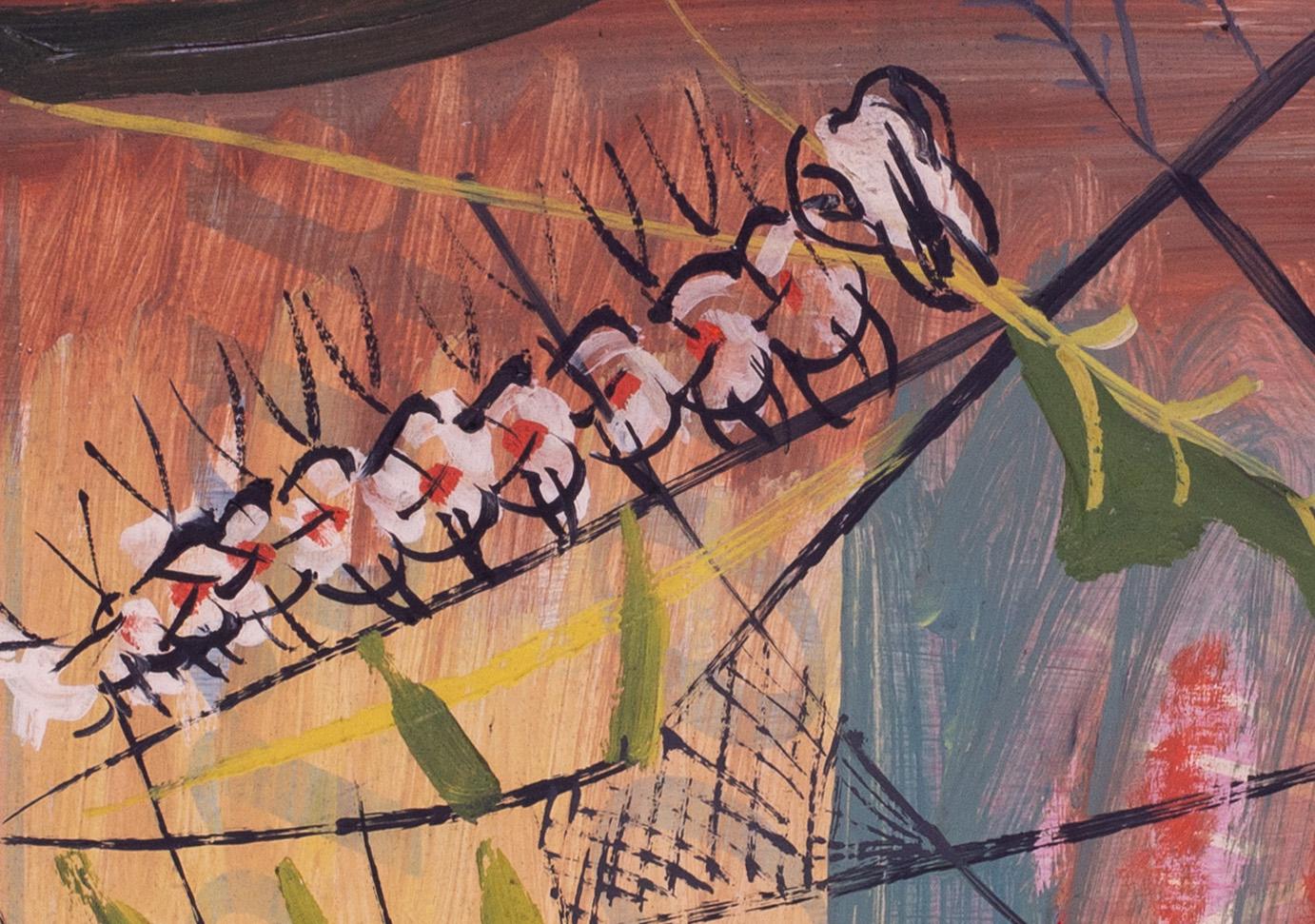Peinture à la gouache moderne britannique du milieu du siècle dernier de l'artiste néo- romantique Latimer Sayer - Gris Abstract Painting par Derrick Latimer Sayer