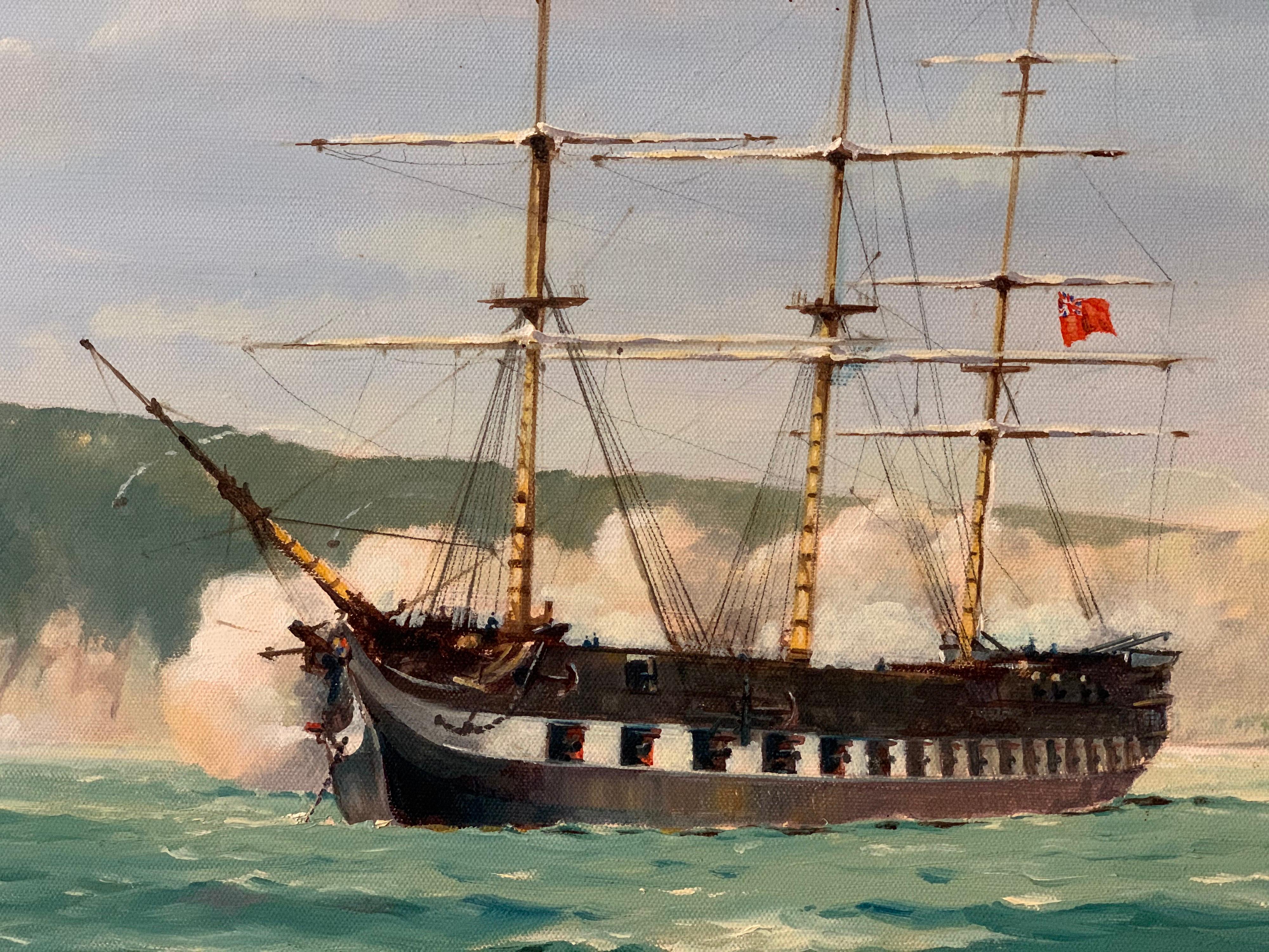 HMS Southampton 1842 Original Maritime Oil Painting Ship Firing Salute 1