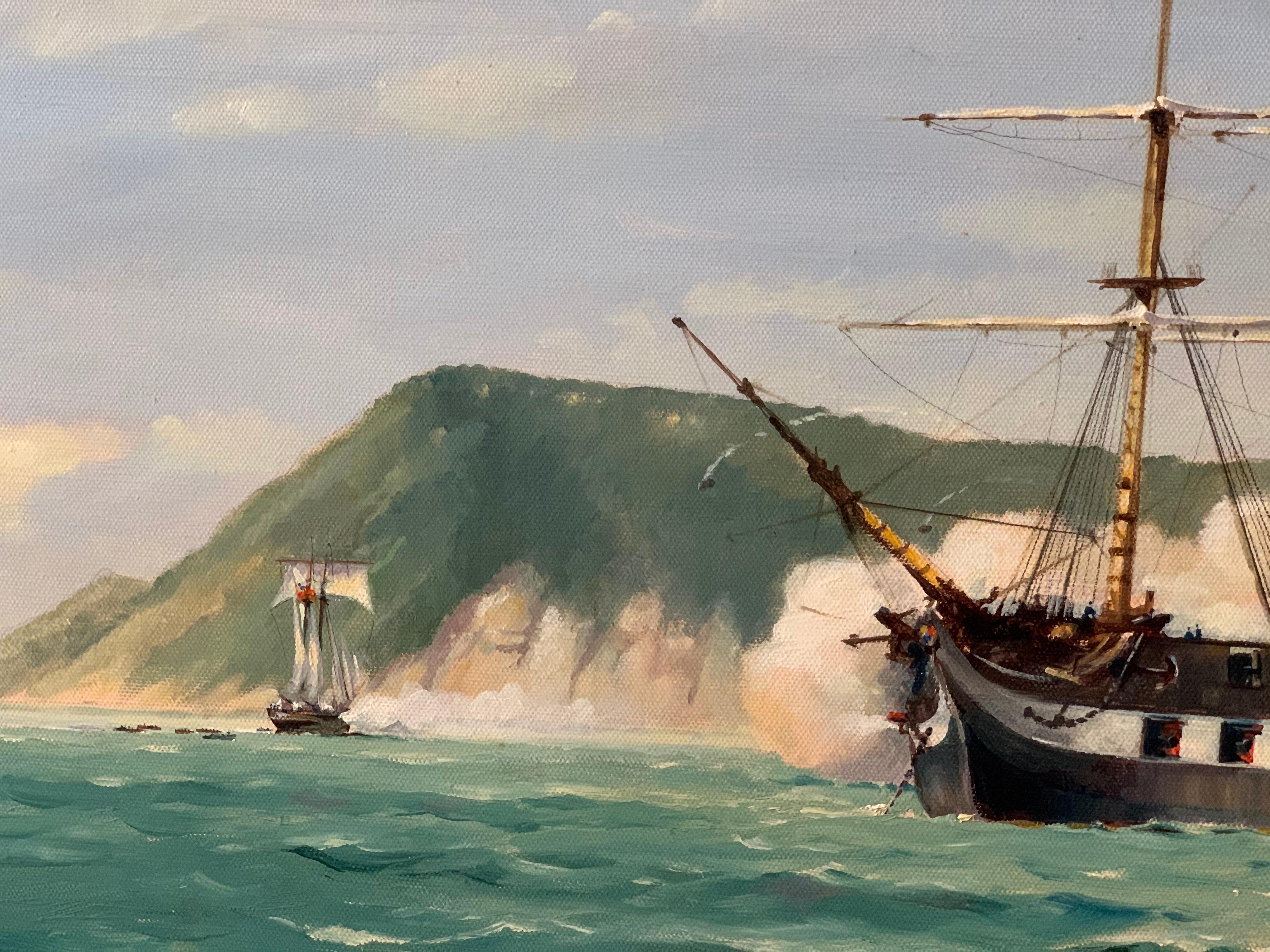 HMS Southampton 1842 Original Maritime Oil Painting Ship Firing Salute 2
