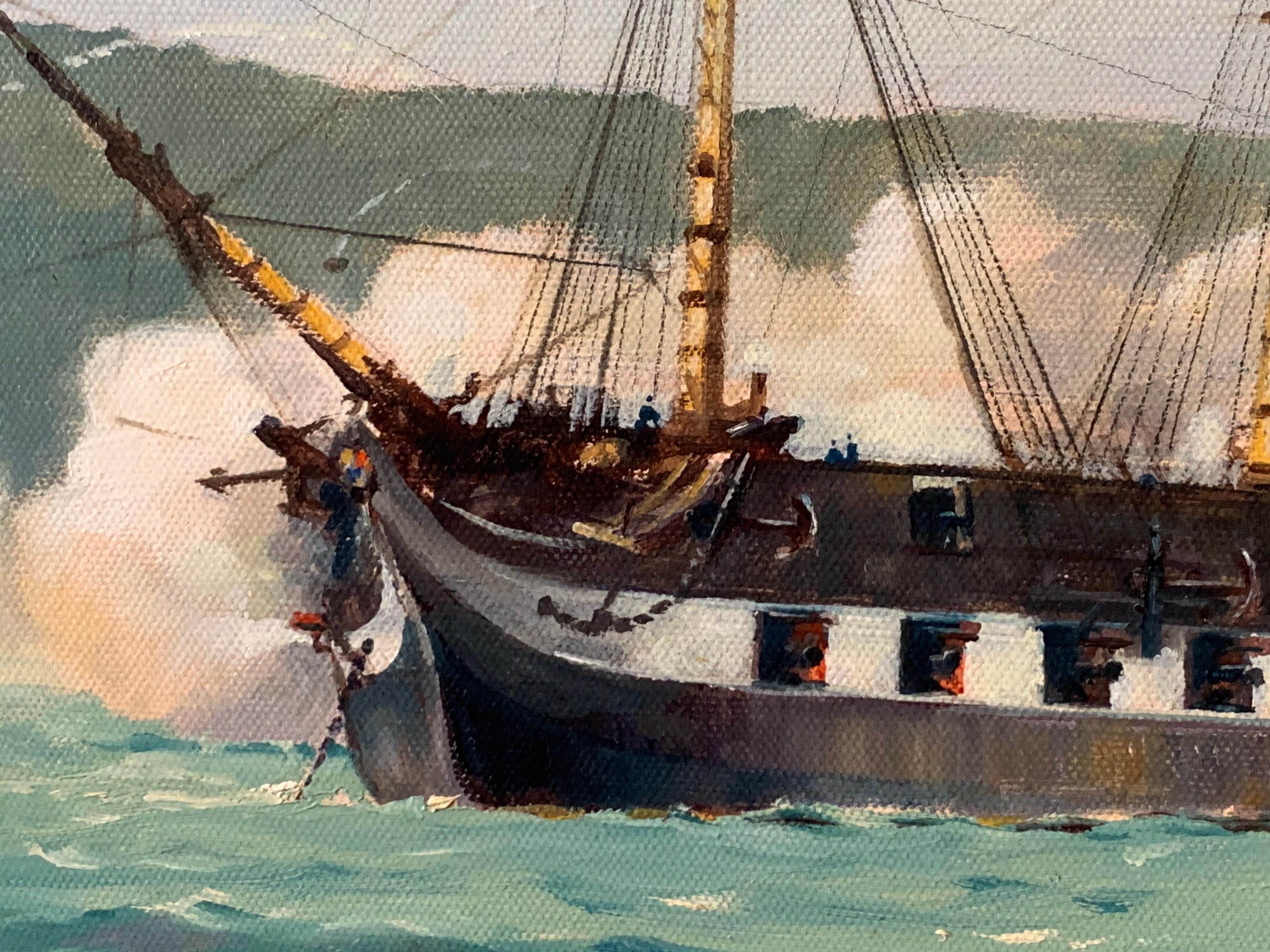 HMS Southampton 1842 Original Maritime Oil Painting Ship Firing Salute 3