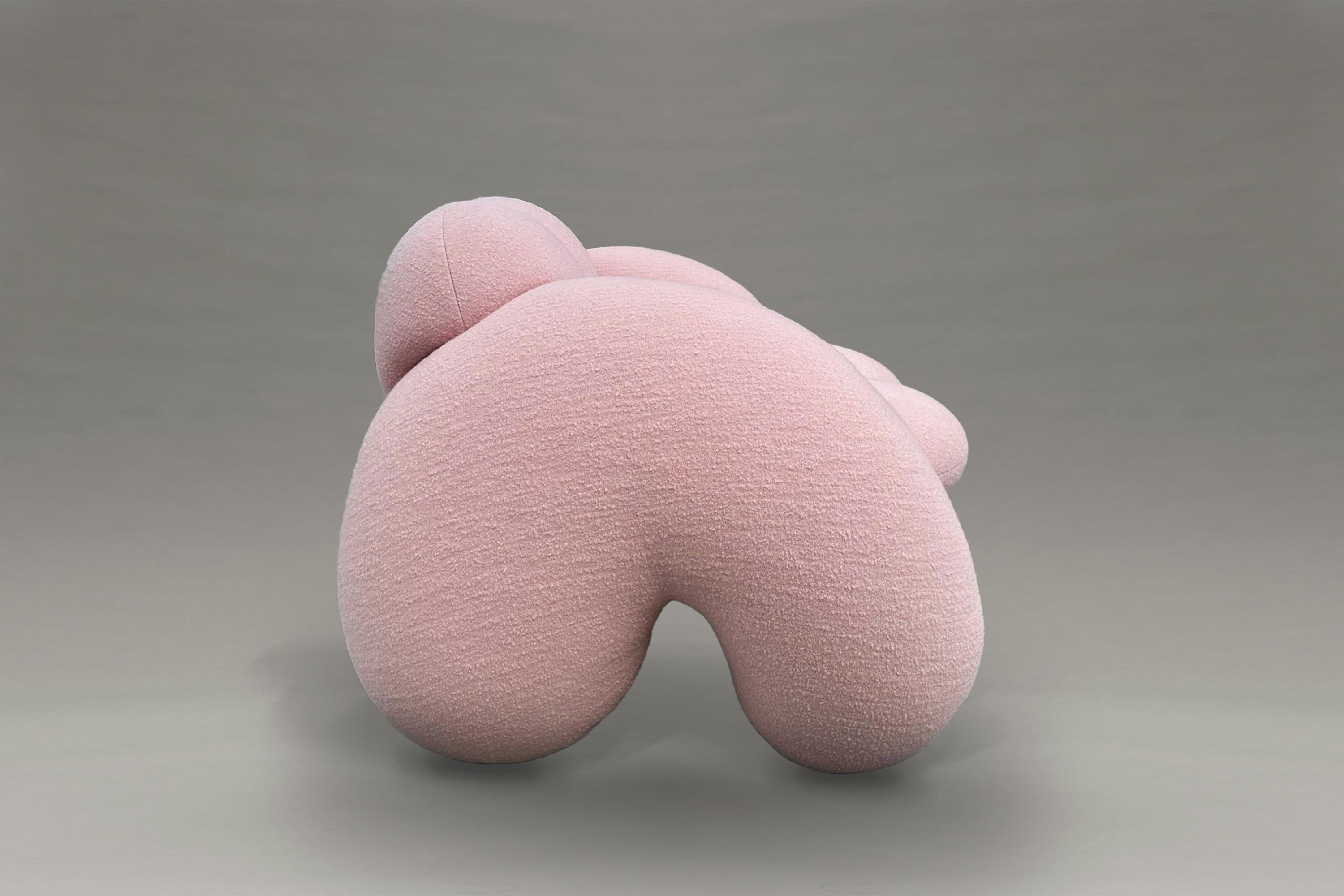 English Derrière Chair, Pink Bouclé, Modern Sculptural Organic Armchair For Sale