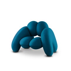 Derrière Armchair, Petrol Blue Bouclé, Modern Sculptural Organic