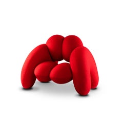 Derrière Armhair, Red Boucle, Modern Organic Sculptural