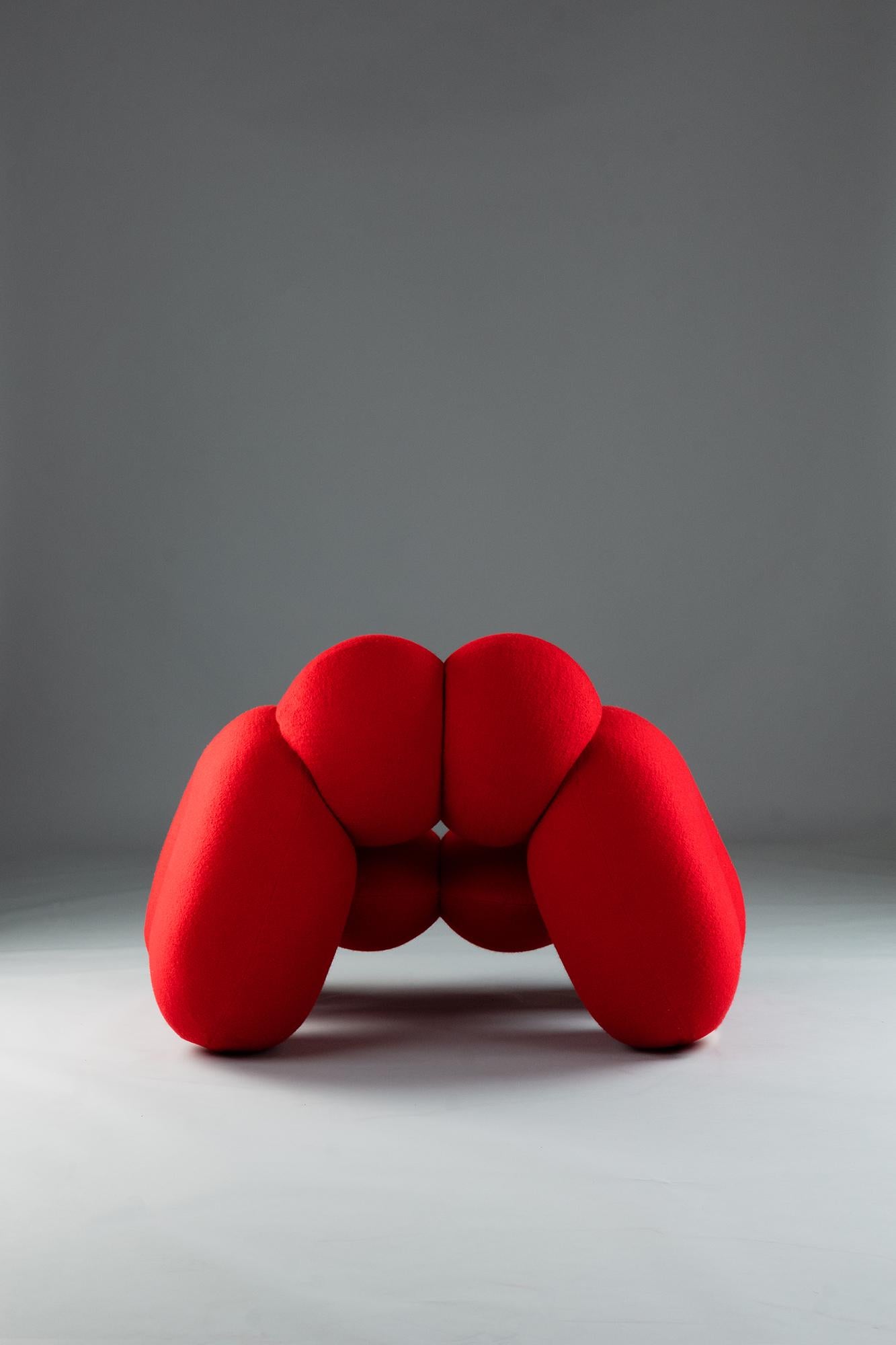 Modern Derrière Chair, by Lara Bohinc, Red Boucle, Organic shape, armchair in Stock For Sale