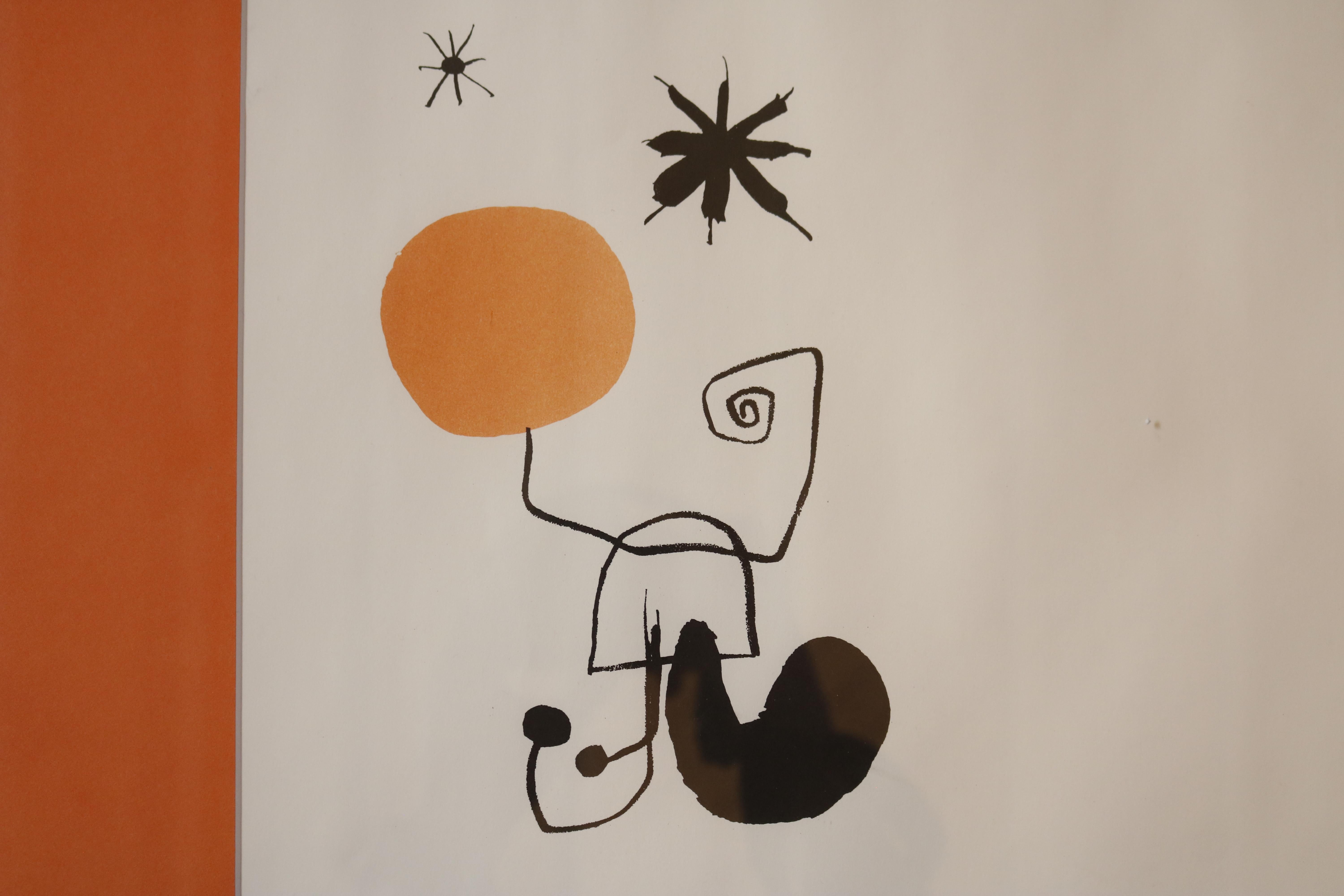 An intriguing, abstract lithograph depicting strange figures and the inscription 