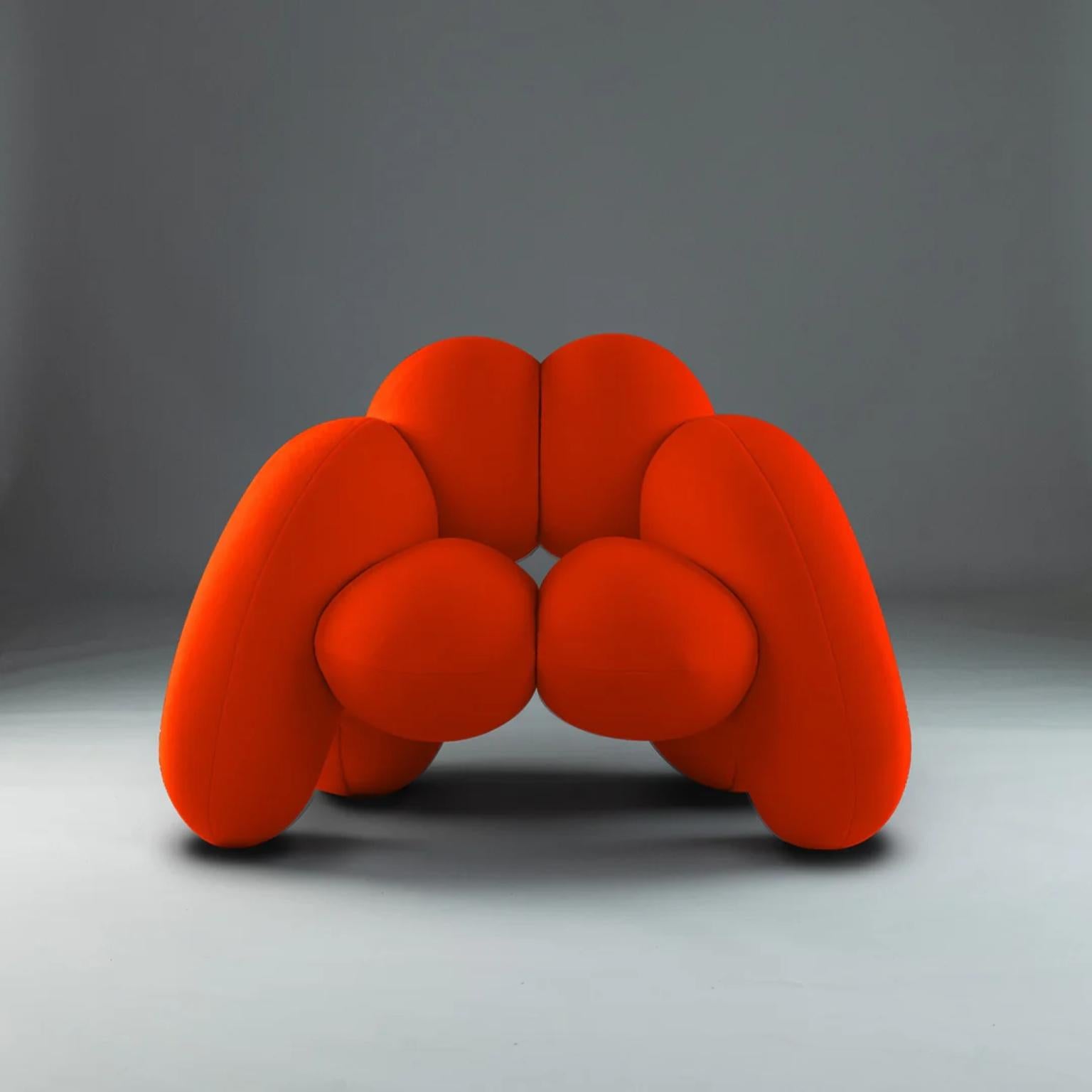 Derriere Orange Velvet Chair by Bohinc Studio
Limited Edition Of 10 Pieces.
Dimensions: D 97 x W 105 x H 80 cm. 
Materials: Wood, foam, and velvet.

Available in bouclé or velvet fabrics. Available in different color options. Please contact us.