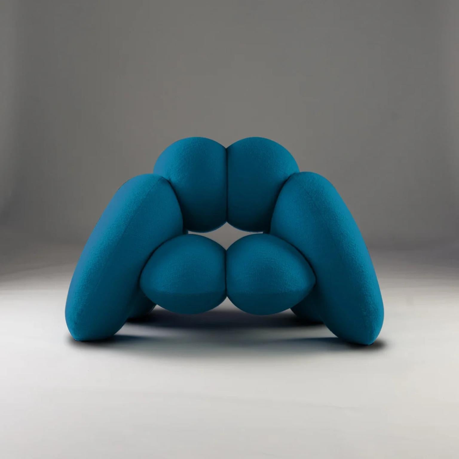Derriere Petrol Blue Bouclé Chair by Bohinc Studio
Limited Edition Of 10 Pieces.
Dimensions: D 97 x W 105 x H 80 cm. 
Materials: Wood, foam, and boucle.

Available in bouclé or velvet fabrics. Available in different color options. Please contact us.