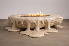 Derritio Unique Fire Table in Travertine & Stainless Steel by Andres Monnier