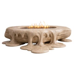 Derritio Unique Fire Table in Travertine & Stainless Steel by Andres Monnier
