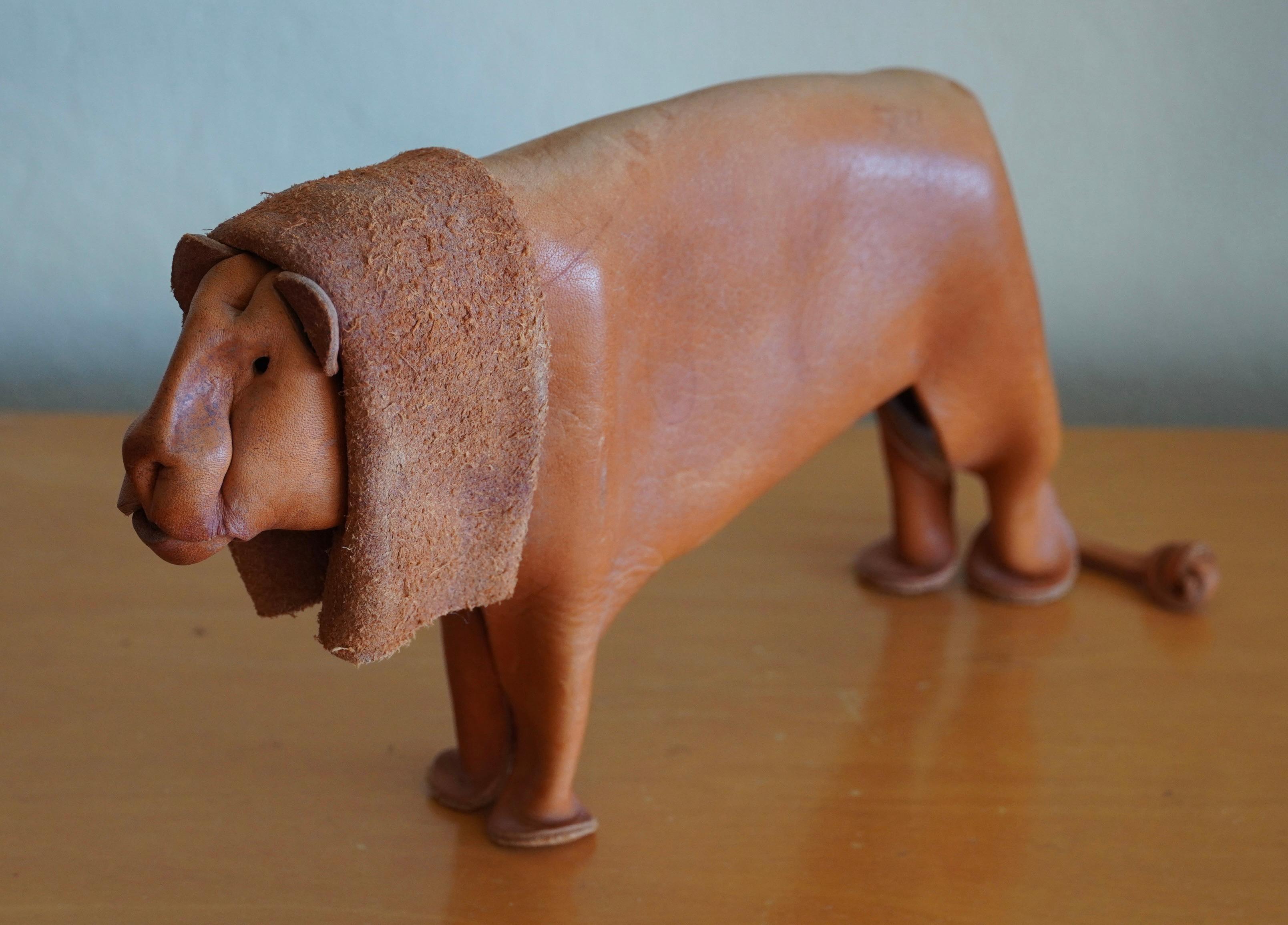 Mid-Century Modern Deru Toy Lion in Hand Sculpted Leather For Sale