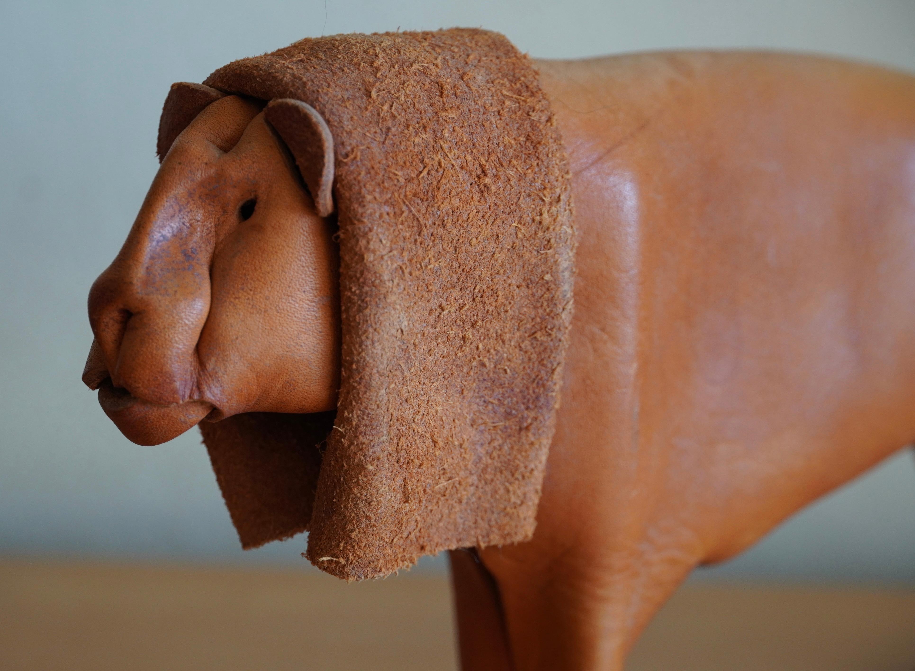 German Deru Toy Lion in Hand Sculpted Leather For Sale