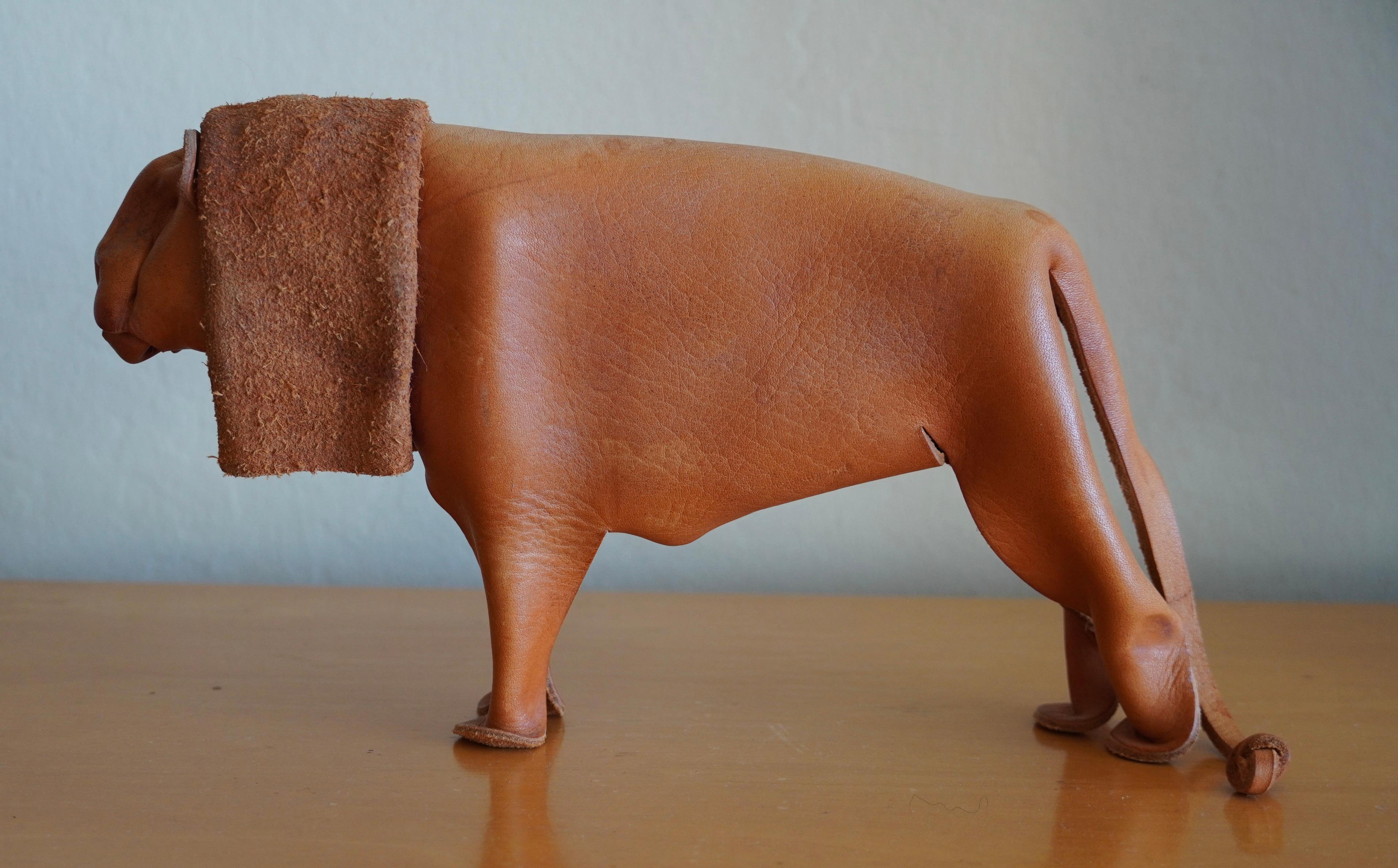 Hand-Crafted Deru Toy Lion in Hand Sculpted Leather For Sale