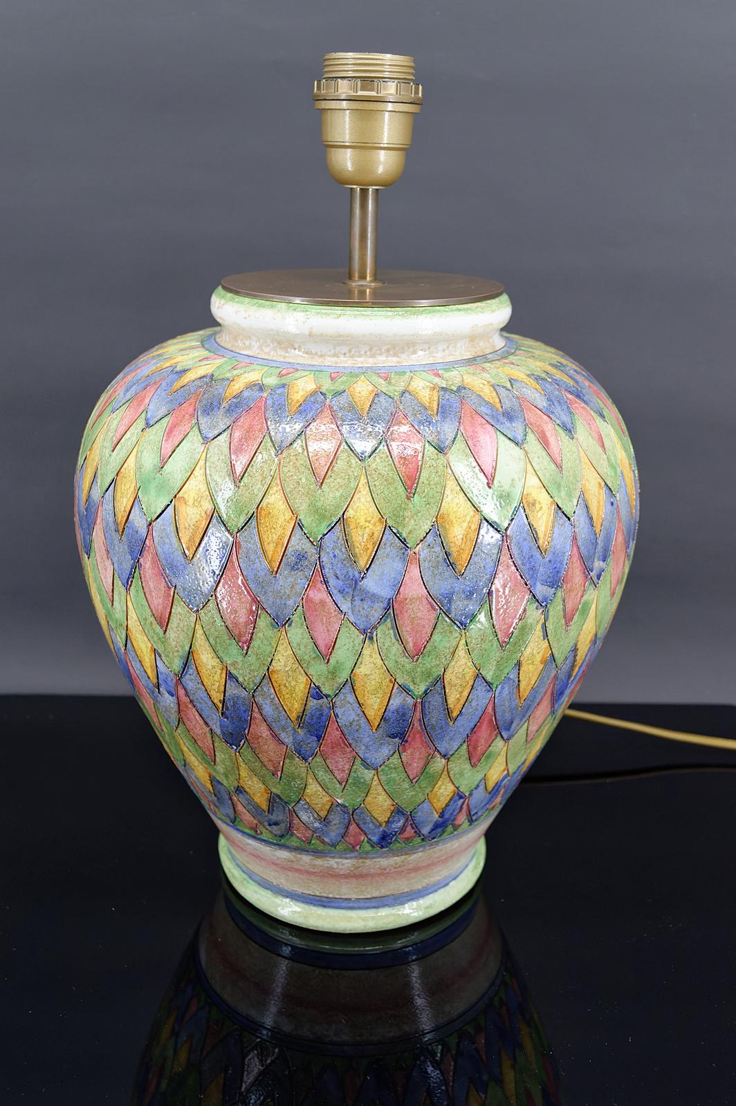 Hollywood Regency Deruta ceramic lamp, Italy, circa 1970-1980