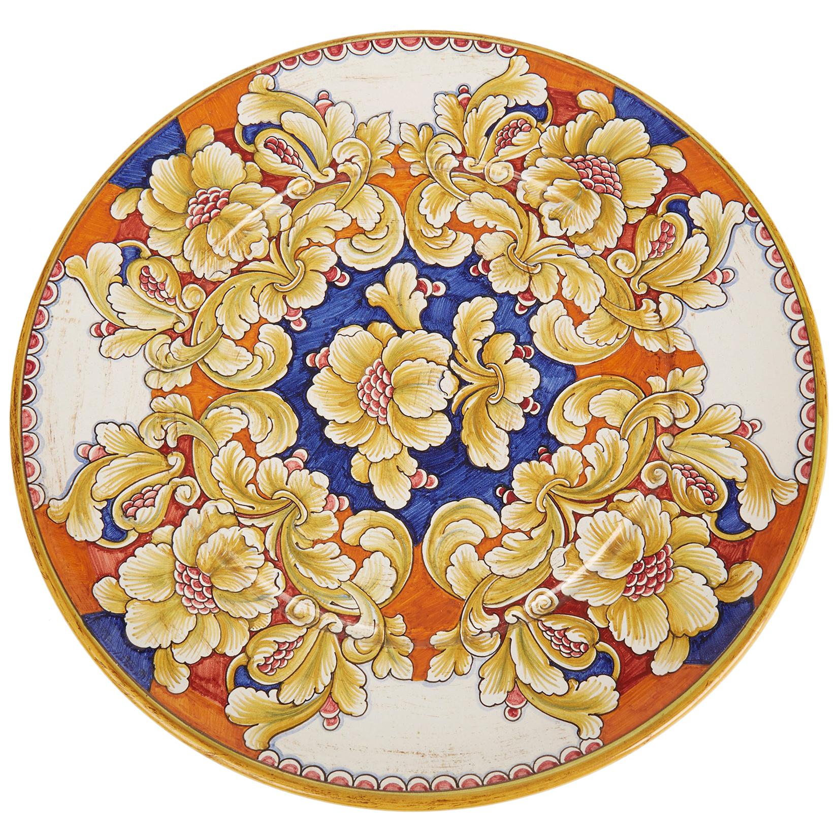 Deruta Gialletti Pimpinelli Large Floral Painted Pottery Wall Charger