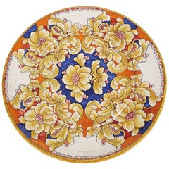 Deruta Gialletti Pimpinelli Grand chargeur mural en poterie peinte à motifs floraux