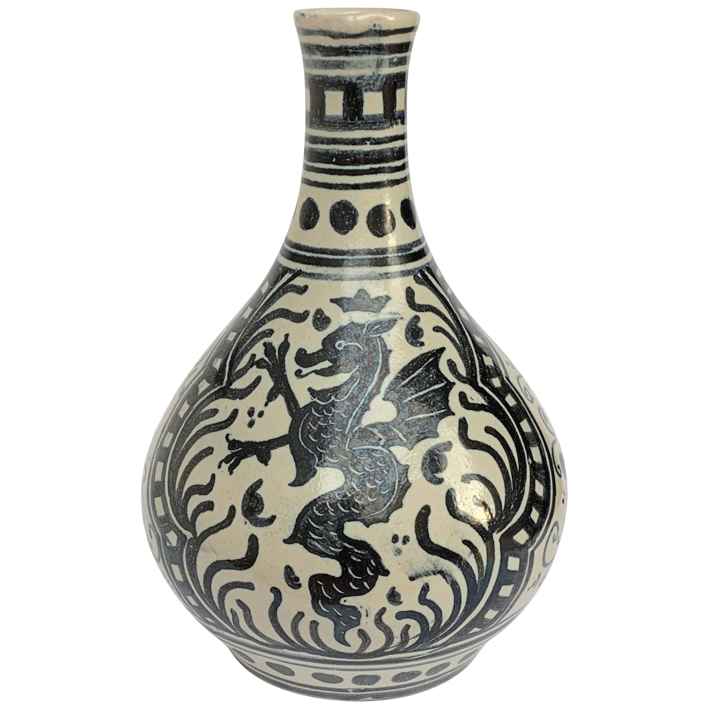 Deruta, Hand-Painted Ceramic Vase, Figure of a Dragon, Italy, 1960s