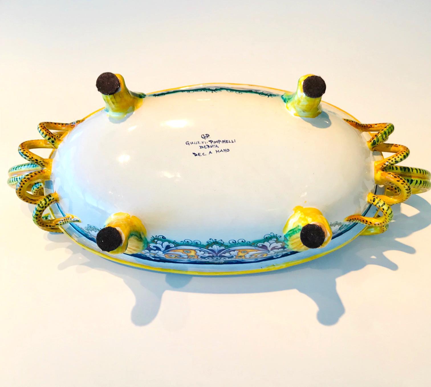 Deruta Hand Painted Majolica Centerpiece Bowl with Serpentines, 1980s 6